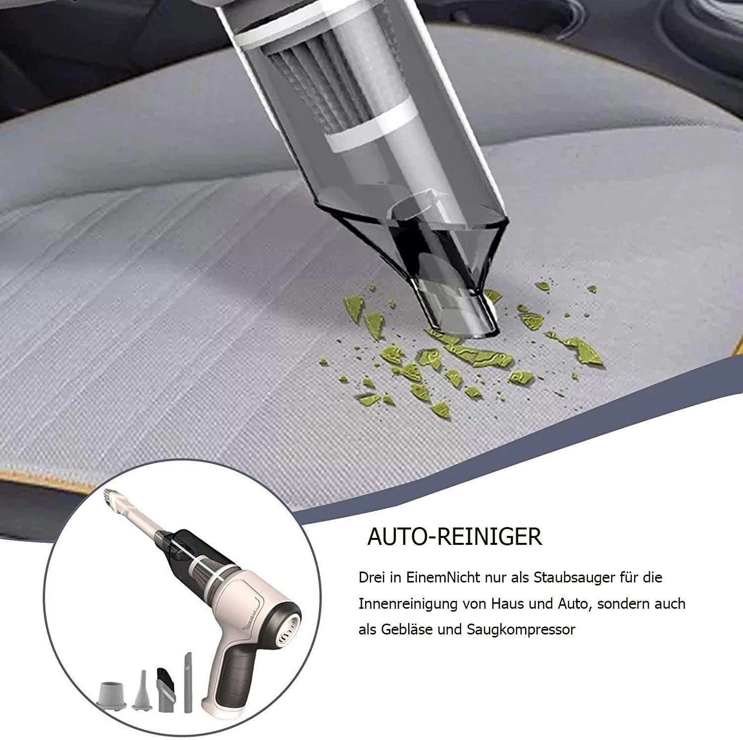 KINSI Handstaubsauger 3 in 1 Akku-Handstaubsauger, 2000mAh, Haustierstaubsauger im Auto, 120 W, Nass- und Trockeneinsatz / Geeignet für Autos und Büros
