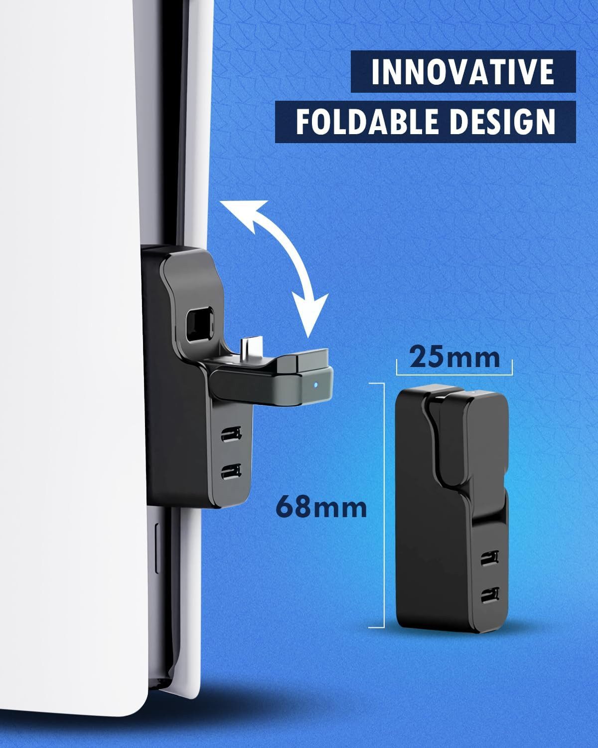 Tenlamp Mini Typ-C Hub mit PS5 Controller Ladegerät Kompatibel mit PS5 Slim Controller (Set, 1 St., mit PS5 Slim/PS5 Pro, 2 Typ-C Port, faltbares Design, platzsparend)
