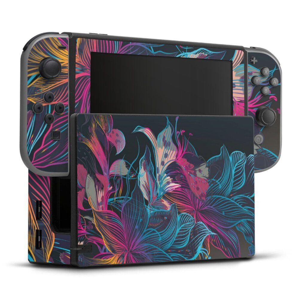 DeinDesign Konsolen-Cover Neon Blumen bunt Neon Flower Power, Nintendo Switch Skin Aufkleber Sticker Folie