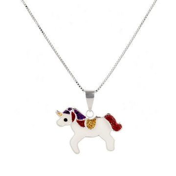 schmuck23 Kettenanhänger Ketten Anhänger Einhorn Glitzerfarbe 925 Silber Kinder Mädchen (Halskette mit Anhänger), Silberanhänger Kettenanhänger Kinderschmuck Halskette