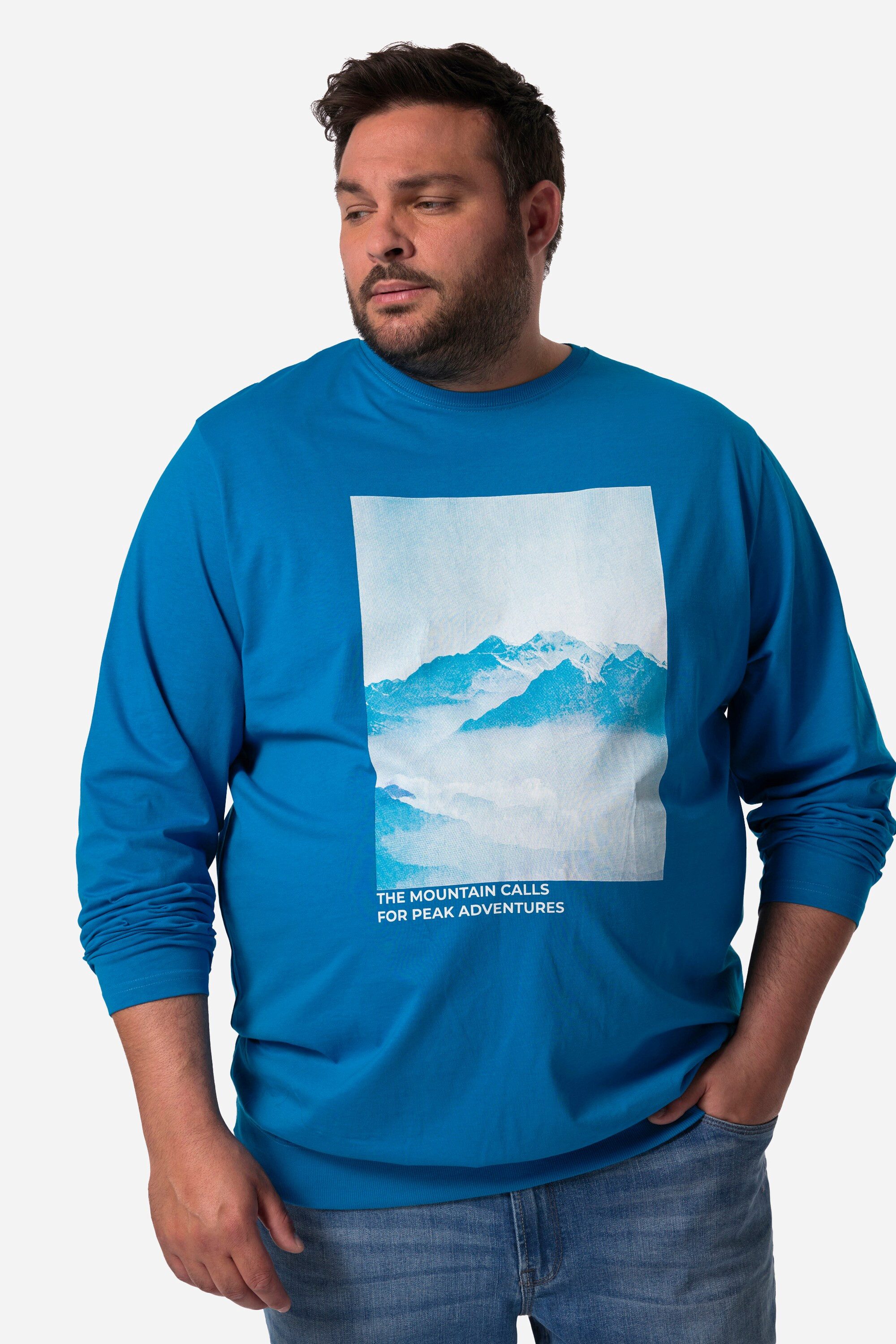 Men Plus T-Shirt T-Shirt Langarm Bauchfit Druck vorne günstig online kaufen