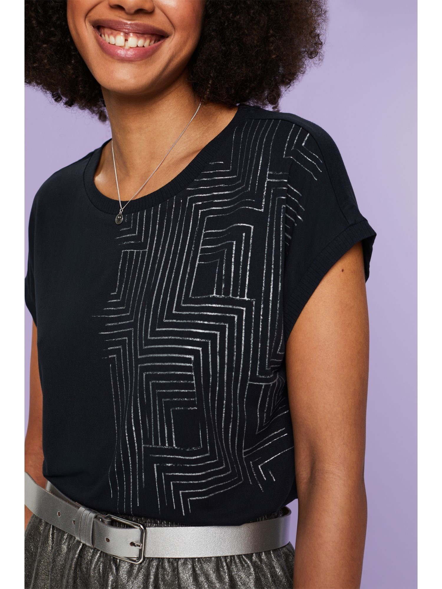 Esprit Collection T-Shirt Jersey-T-Shirt mit (1-tlg) LENZING™ Print, ECOVERO™ BLACK