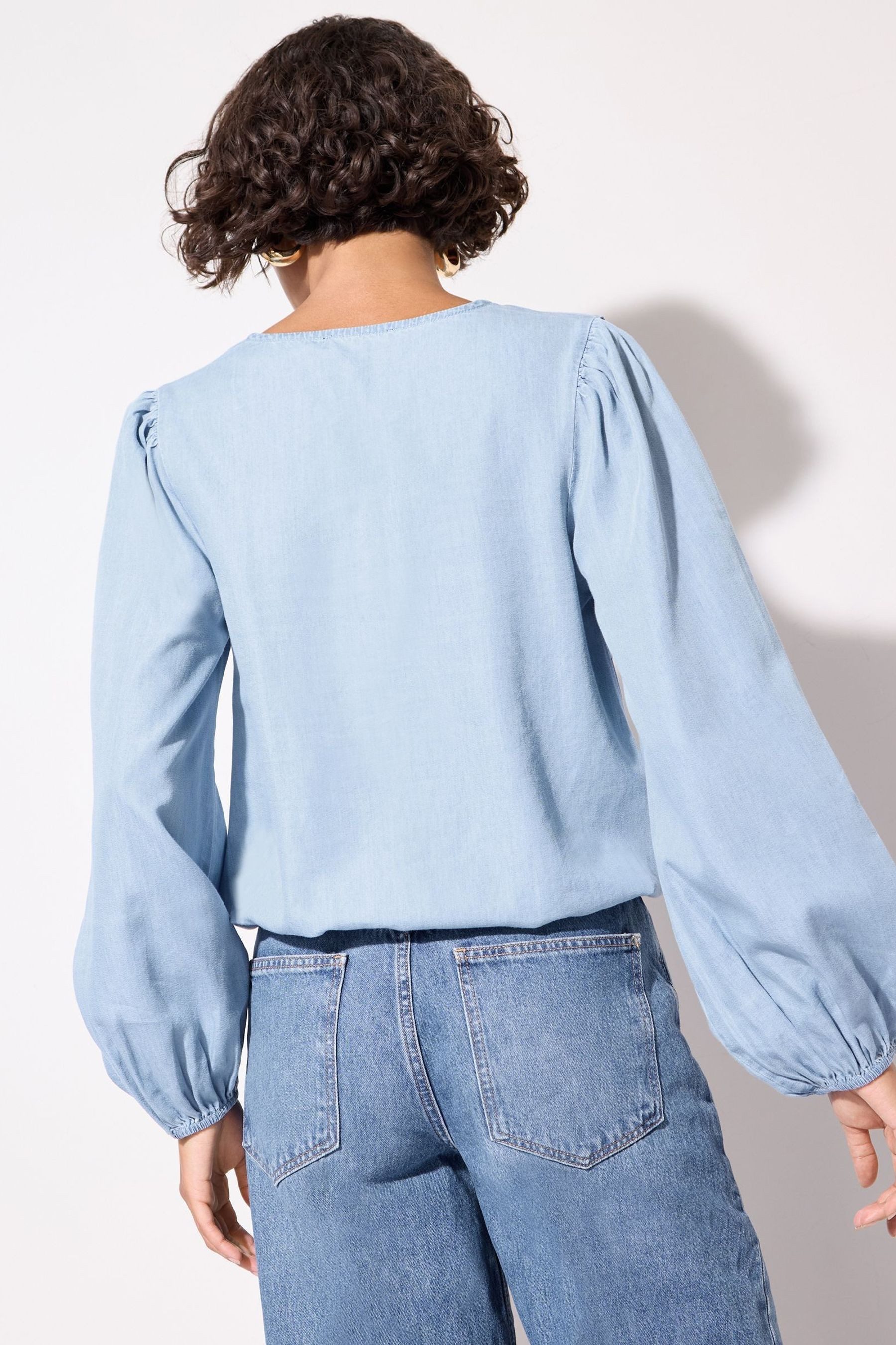 Friends Like These Langarmbluse Friends Like These Chambray-Rüschenbluse (1 günstig online kaufen