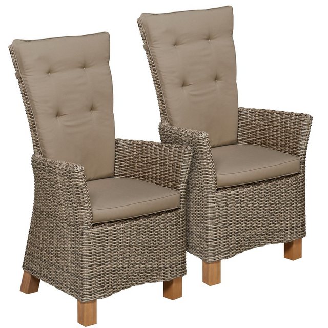 MERXX Gartenstuhl Toskana, (2er Set), Polyrattan/Akazie, natur, inkl. Auflage