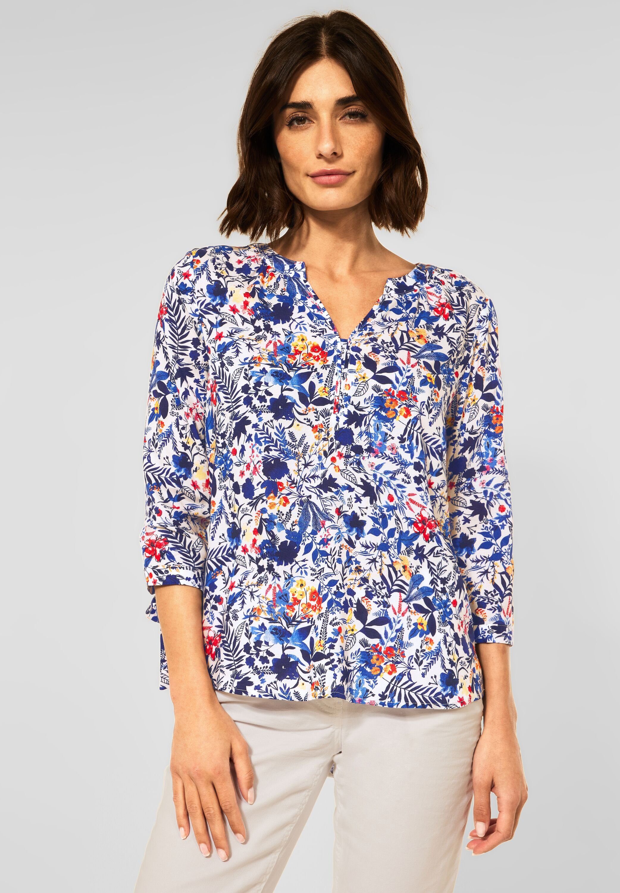 Cecil Klassische Bluse Cecil Tunikabluse mit Blumen Print in Vanilla Whit (1-tlg) Schleife | Hemdblusen