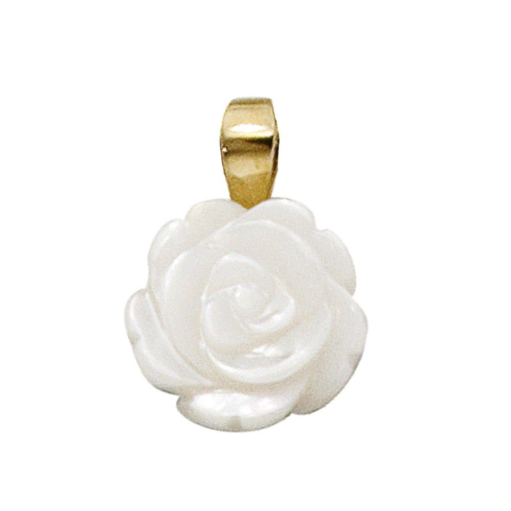 Schmuck Krone Kettenanhänger Schmuck Anhänger Rose aus Perlmutt 333 Echt Gold Gelbgold Halsschmuck Damen, Gold 333