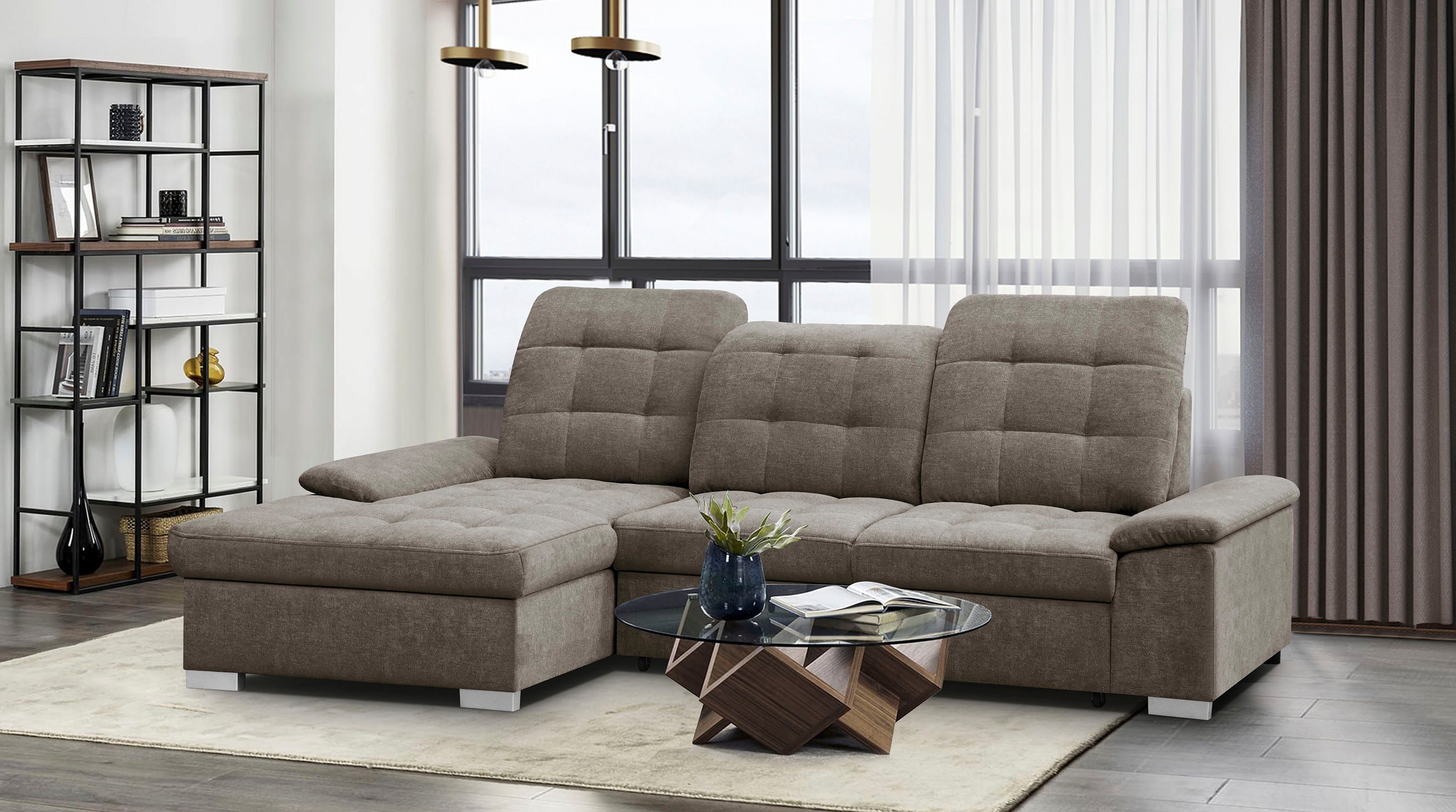 WERK2 Ecksofa Carmen, mit Bettfunktion & Bettkasten, optional Sitztiefenverstellung, mit Sitztiefenverstellung, Struktur weich, beige