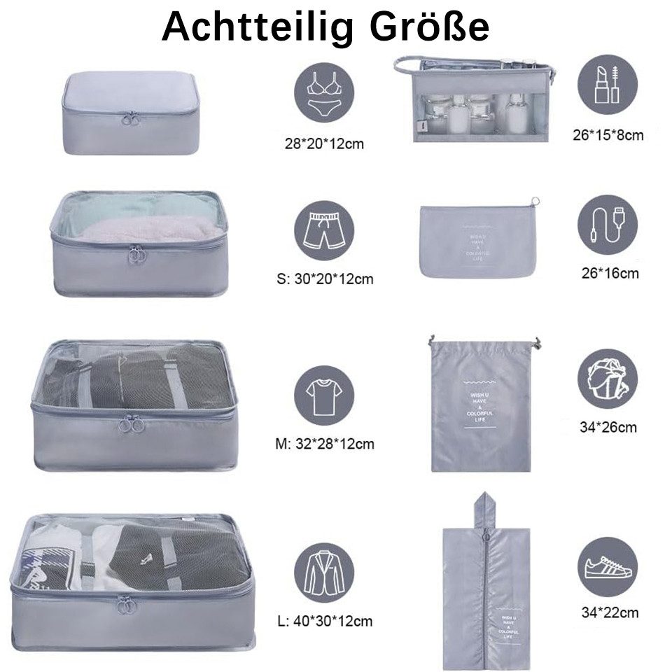 Bextsrack Kofferorganizer 8 Teilige Packing Cubes Kleidertaschen Koffer Org günstig online kaufen