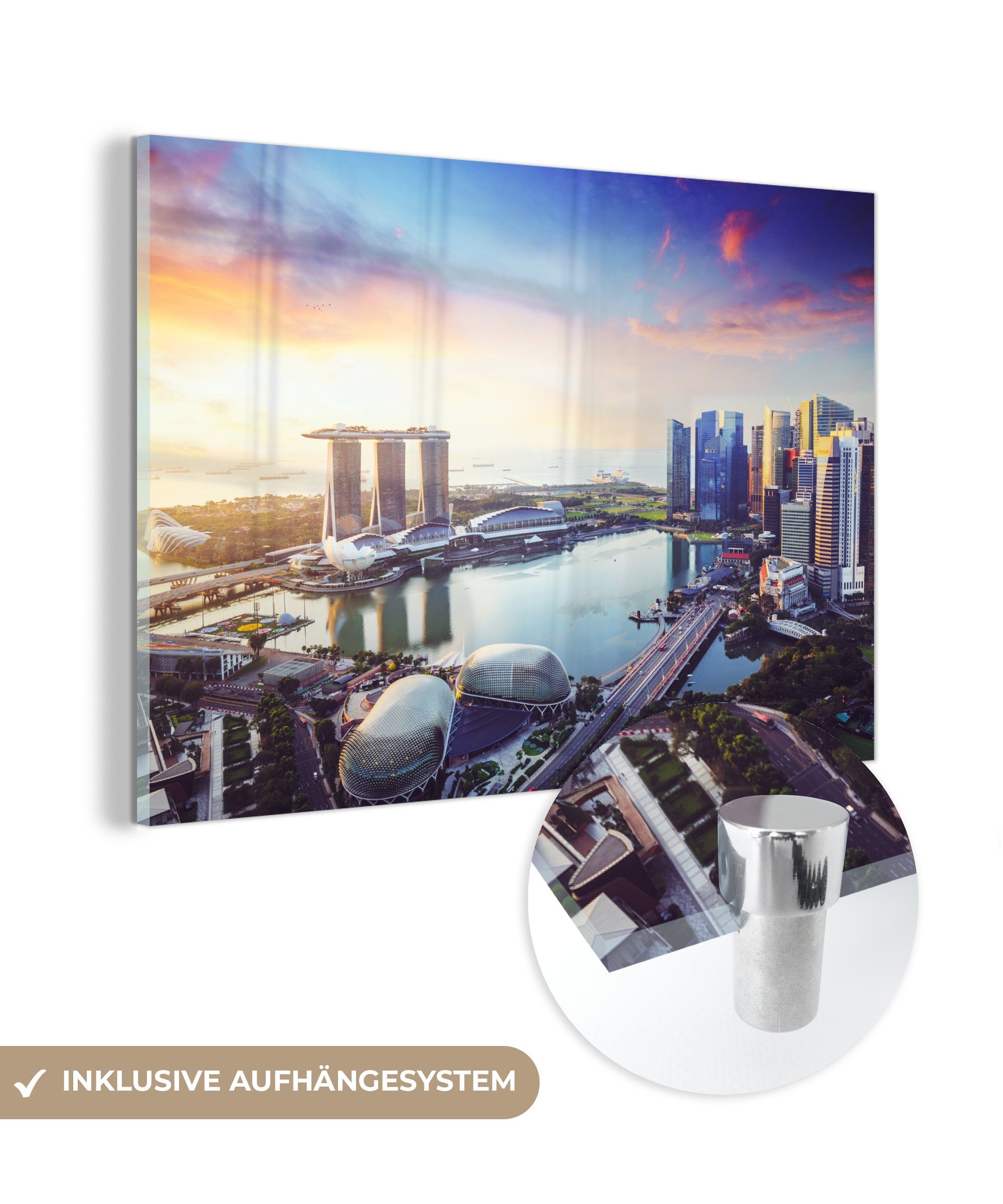 MuchoWow Acrylglasbild Skyline von mit Singapur Sonnenuntergang, hohen (1 & Türmen Acrylglasbilder St), Schlafzimmer bei Wohnzimmer