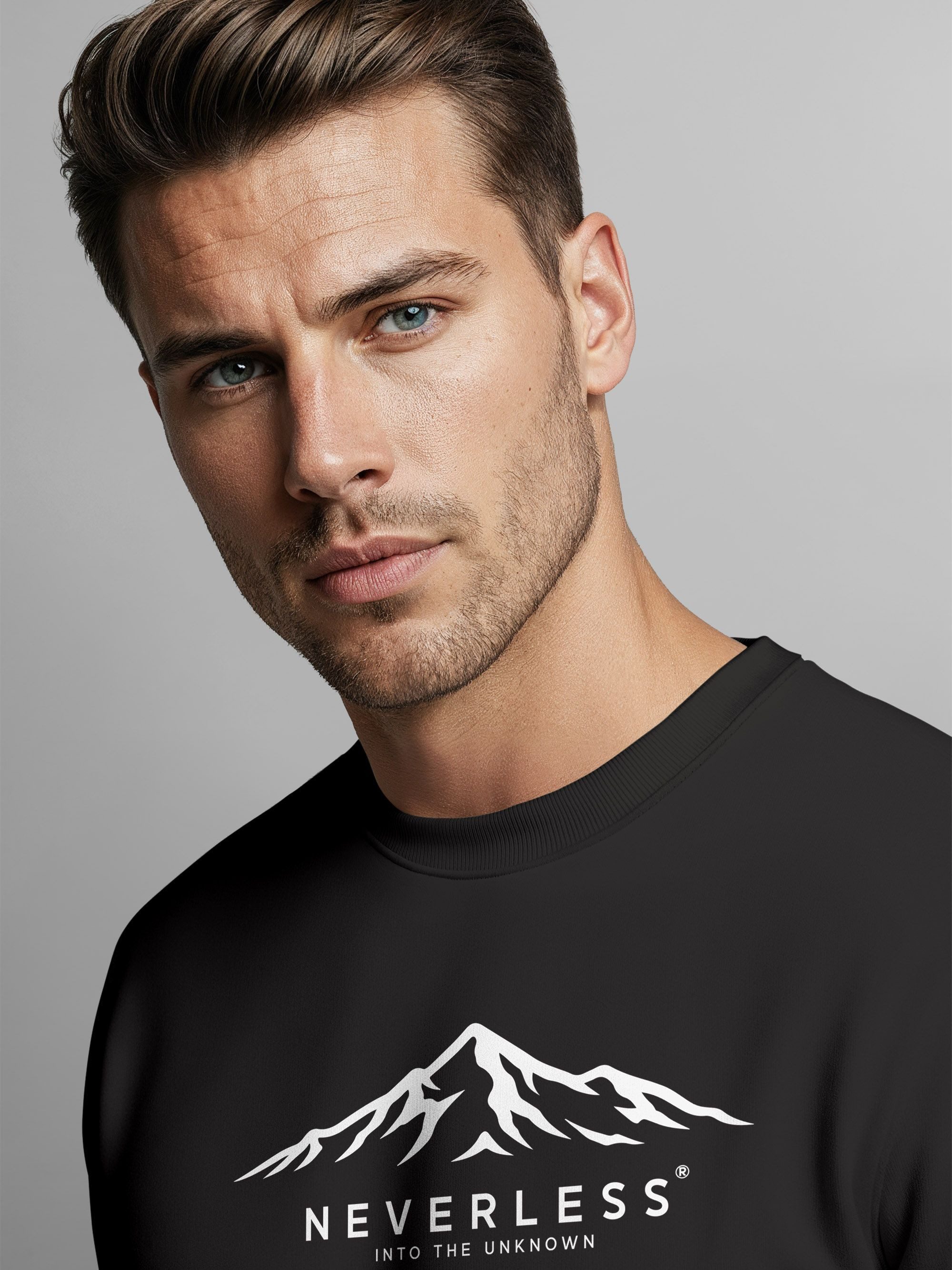 Neverless Sweatshirt Sweatshirt Herren Frontprint Berge Adventure Natur Grafik Print – Bild 4 von 5