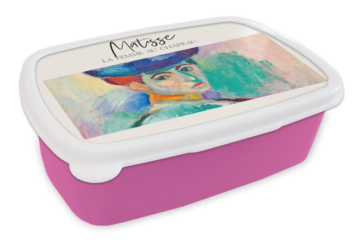 MuchoWow Lunchbox Gemälde - Matisse - La femme au chapeau, Kunststoff, (2-tlg), Brotbox für Erwachsene, Brotdose Kinder, Snackbox, Mädchen, Kunststoff rosa