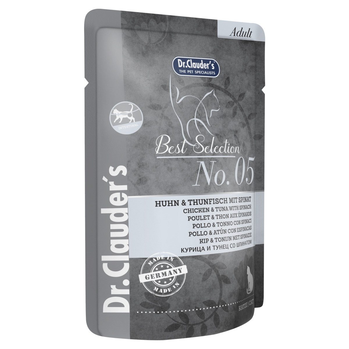 Dr. Clauder's Best Selection Adult No. 5 Huhn & Thunfisch mit Spinat 85 g - 16 Stüc, Nassfutter für: Katze