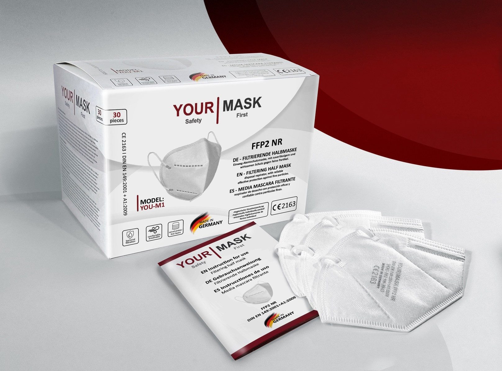 Kingsale Atemschutz-Vollmaske YOUR MASK M1 - FFP2-Masken EN 149:2001 - 30er Box Atemschutzmaske, 30er Packung