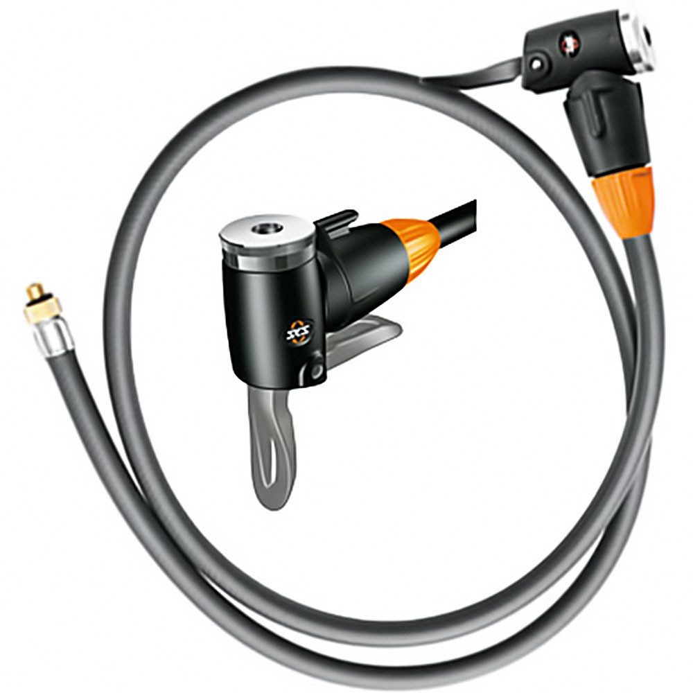 Luftpumpe SKS E-V-A-Kopf Schlauch mit Gewinde RENNKOMPRESOR schwarz orange Fahrr