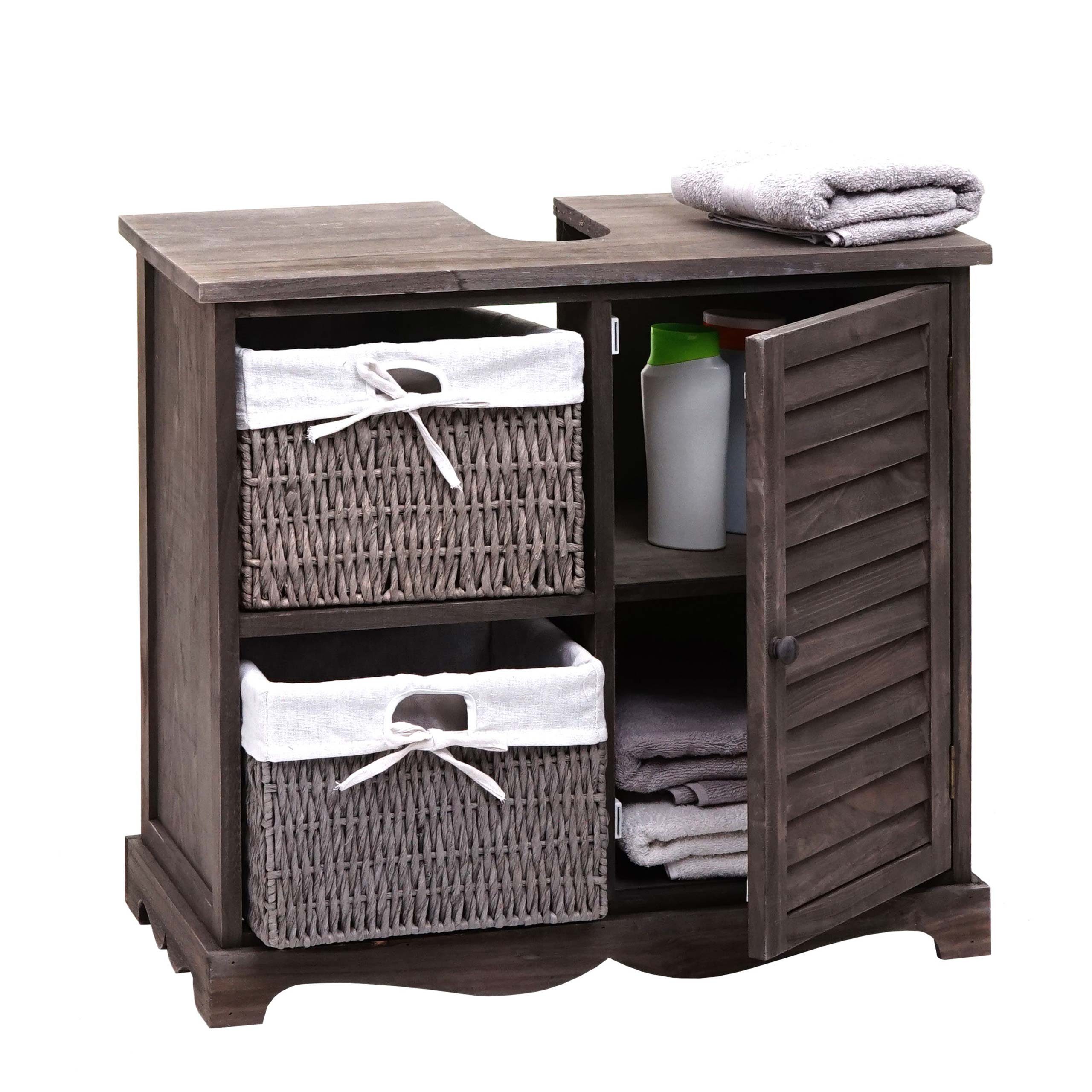 MCW Waschbeckenunterschrank MCW-H20 Inkl. Siphon-Aussparung, Magnetischer Türverschluss