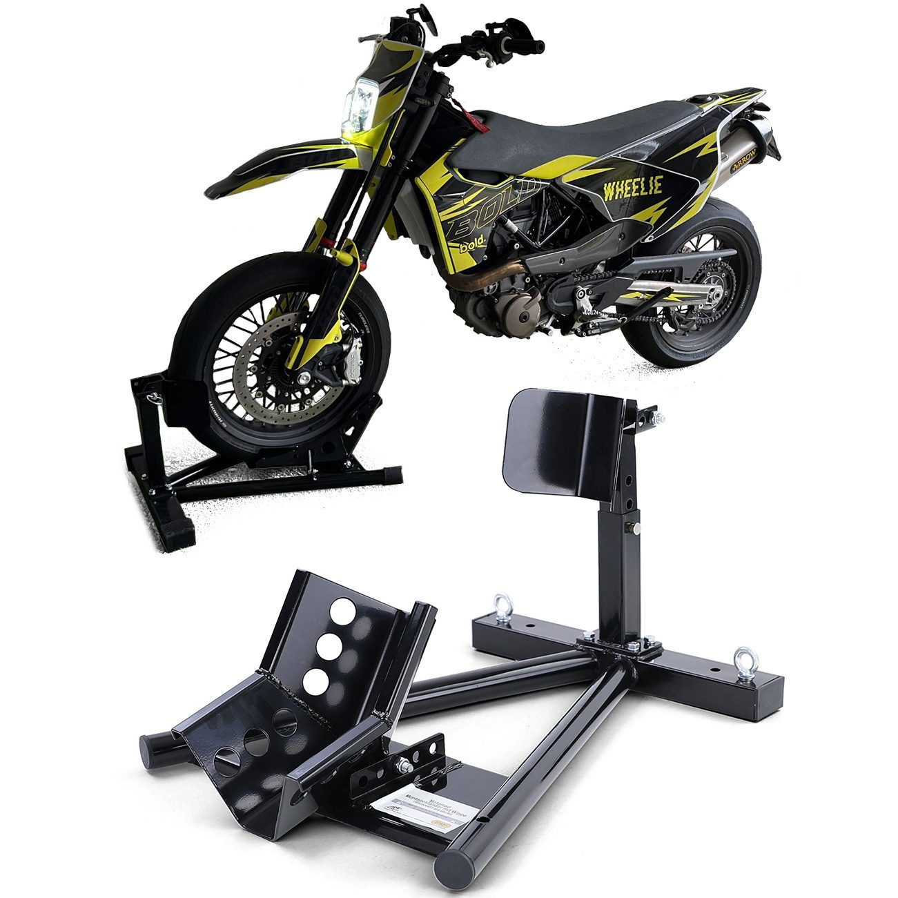 RAMROXX Motorradheber Motorradständer Montageständer mit Wippe verstellbar bis 680kg Schwarz