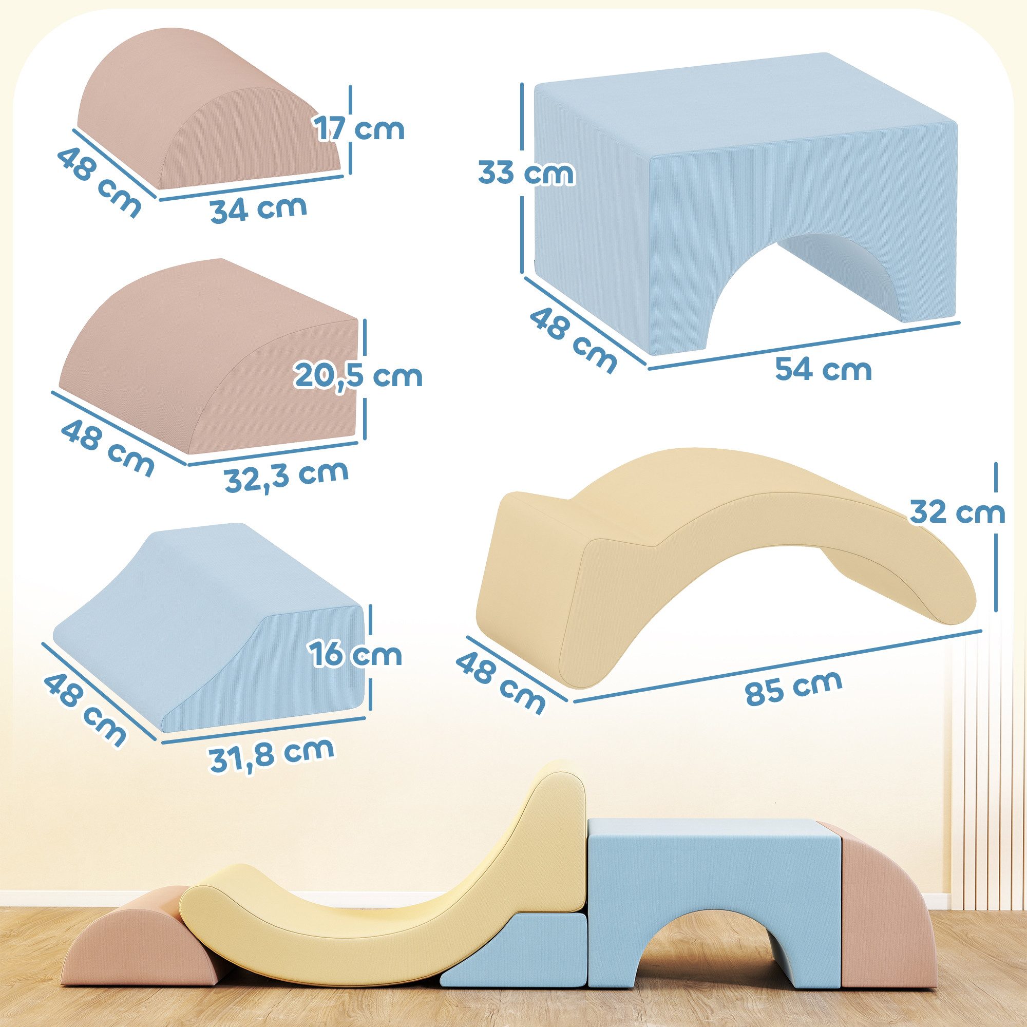 AIYAPLAY Bausteine Kinder Softbausteine Riesenbausteine Spielbausteine, (Kletter- und Spielset, 5 St., Bausteinset), Klettern Großbausteine mit Cord-Optik Bauklötze Mehrfarbig
