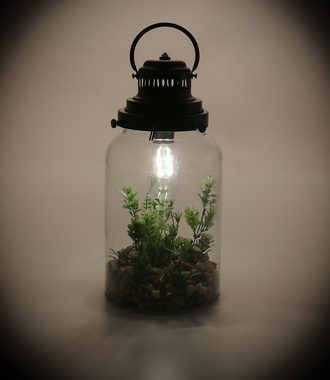 Bubble-Store Kerzenlaterne Glaslaterne, Retro-Design-Lampe (Laterne mit LED-Glühbirne, gefüllt mit Kunstpflanzen auf Kiesbett), LED Glaslaterne, Laterne mit Metalldeckel