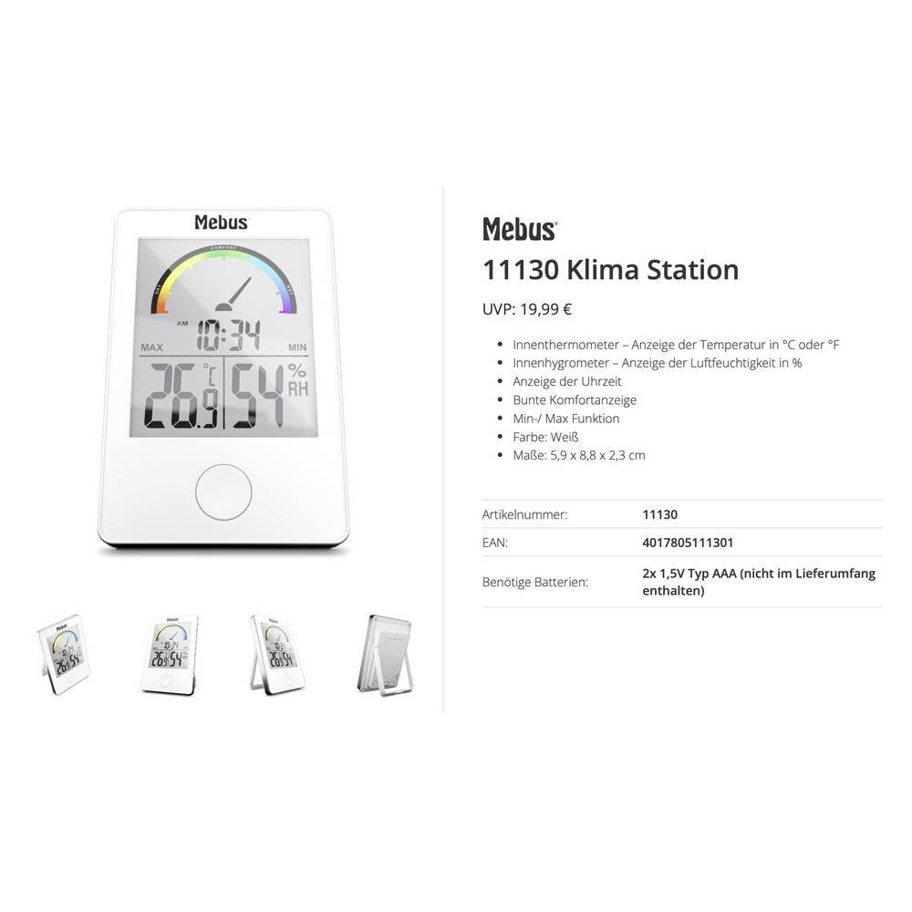 Mebus Thermo-/Hygrometer Weiß 11130 Wetterstation