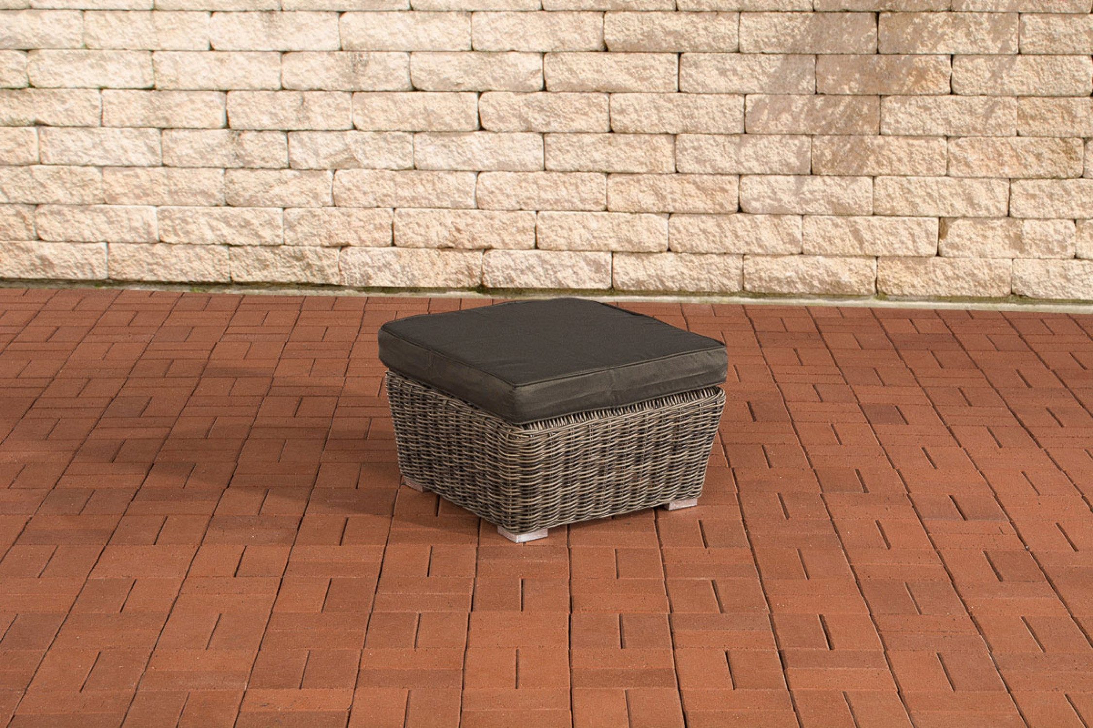 TPFGarden Fußhocker Mandy - aus wetterfestem und UV-beständigem Polyrattan (Farbe - Korpus: grau-meliert Sitzkissen: anthrazit), kantiges und modernes Design