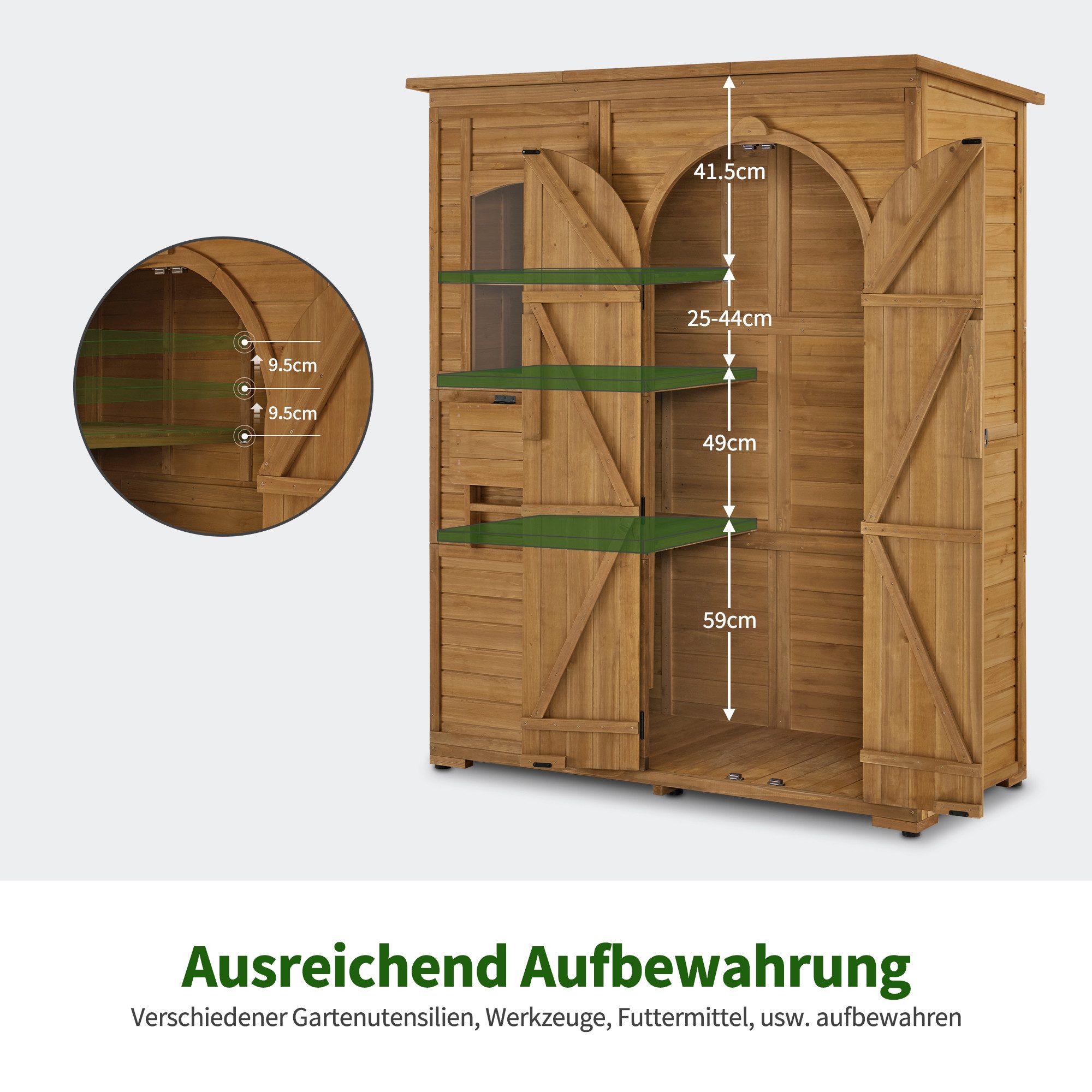 MCombo Gerätehaus M MCombo Gartenschrank Geräteschuppen Holz, 0926, Gartenhaus Outdoor Aufbewahrungsschrank mit 3 Regale Wetterfes – Bild 4 von 5