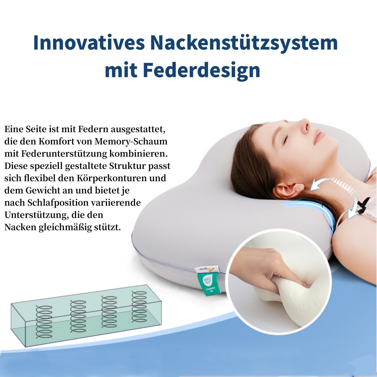 Elegear Nackenstützkissen Memory Foam Kissen Kopfkissen, Ergonomisches Orthopädisches Kissen, Füllung: Memory Foam, Bezug: abnehmbar, kühlend waschbar, Seitenschläfer, Bauchschläfer, Rückenschläfer, höhenverstellbar (8/10 cm), kühlend & atmungsaktiv, hypoallergen
