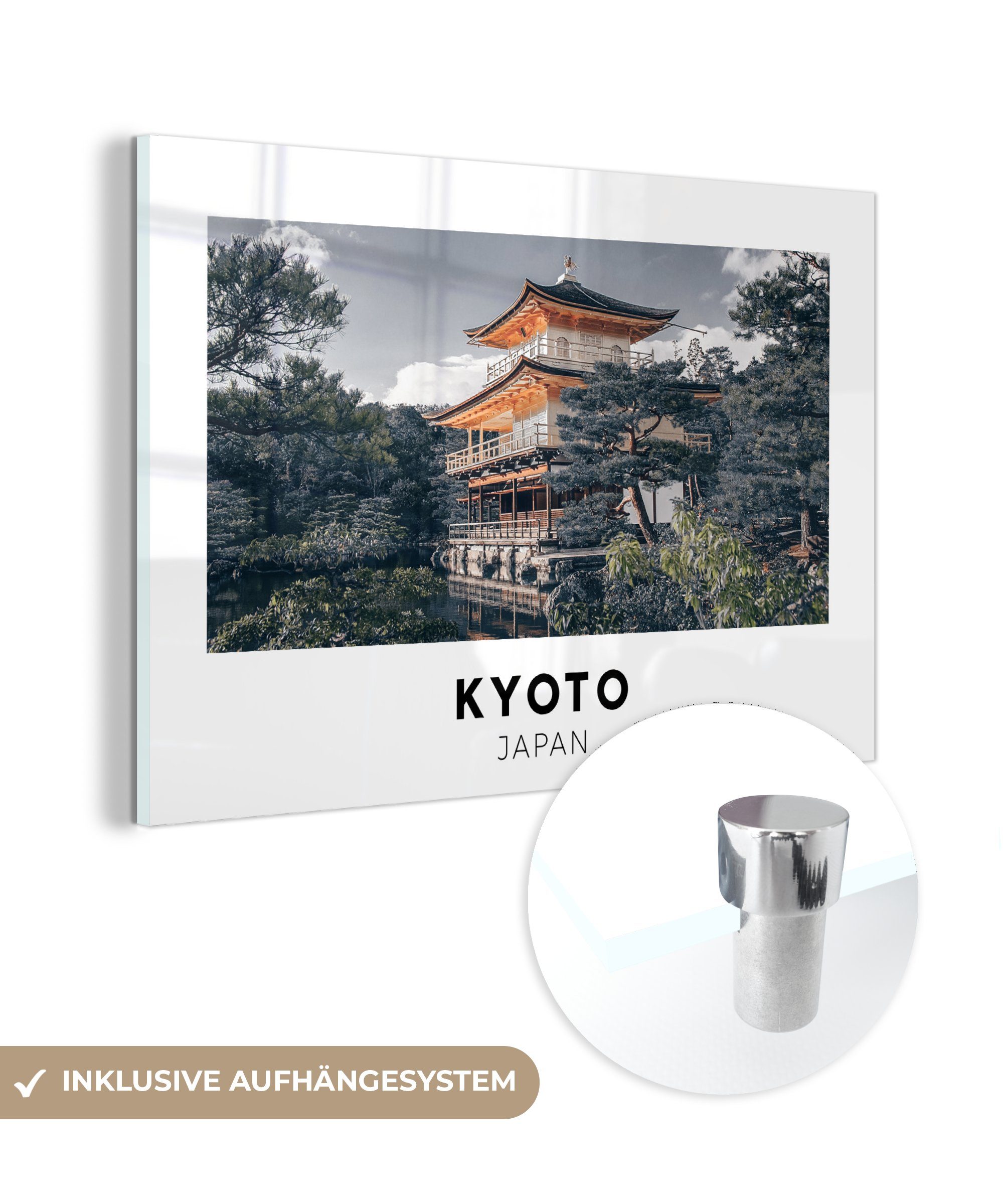 Architektur, MuchoWow Wanddekoration (1 - - Bilder - auf - Japan Glas Glasbilder Wandbild St), - auf Foto Acrylglasbild Luft Glas