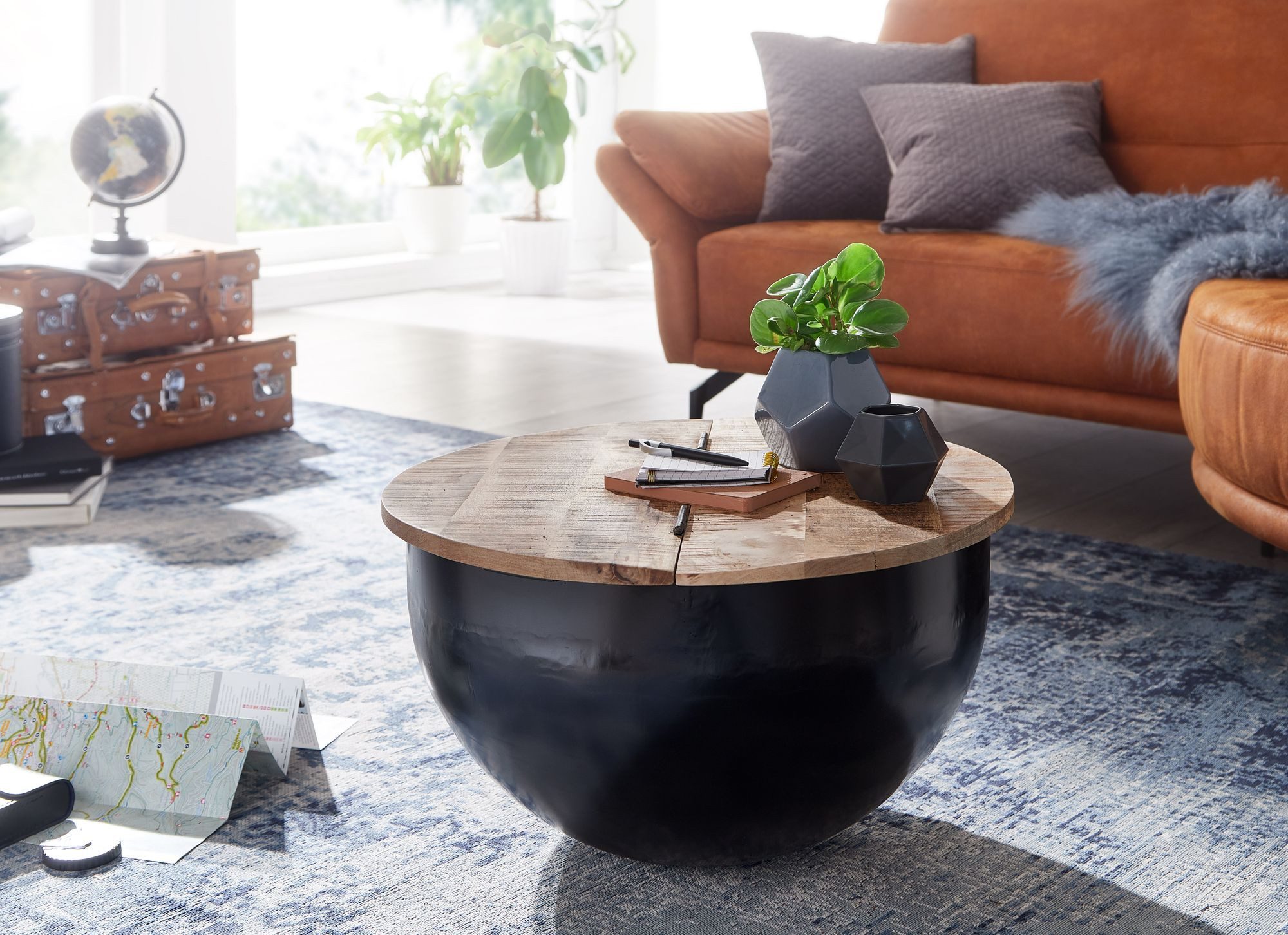 FINEBUY Couchtisch FB63605 Rund Holz Sofatisch Ø 60 cm Tisch Stauraum Wohnz günstig online kaufen