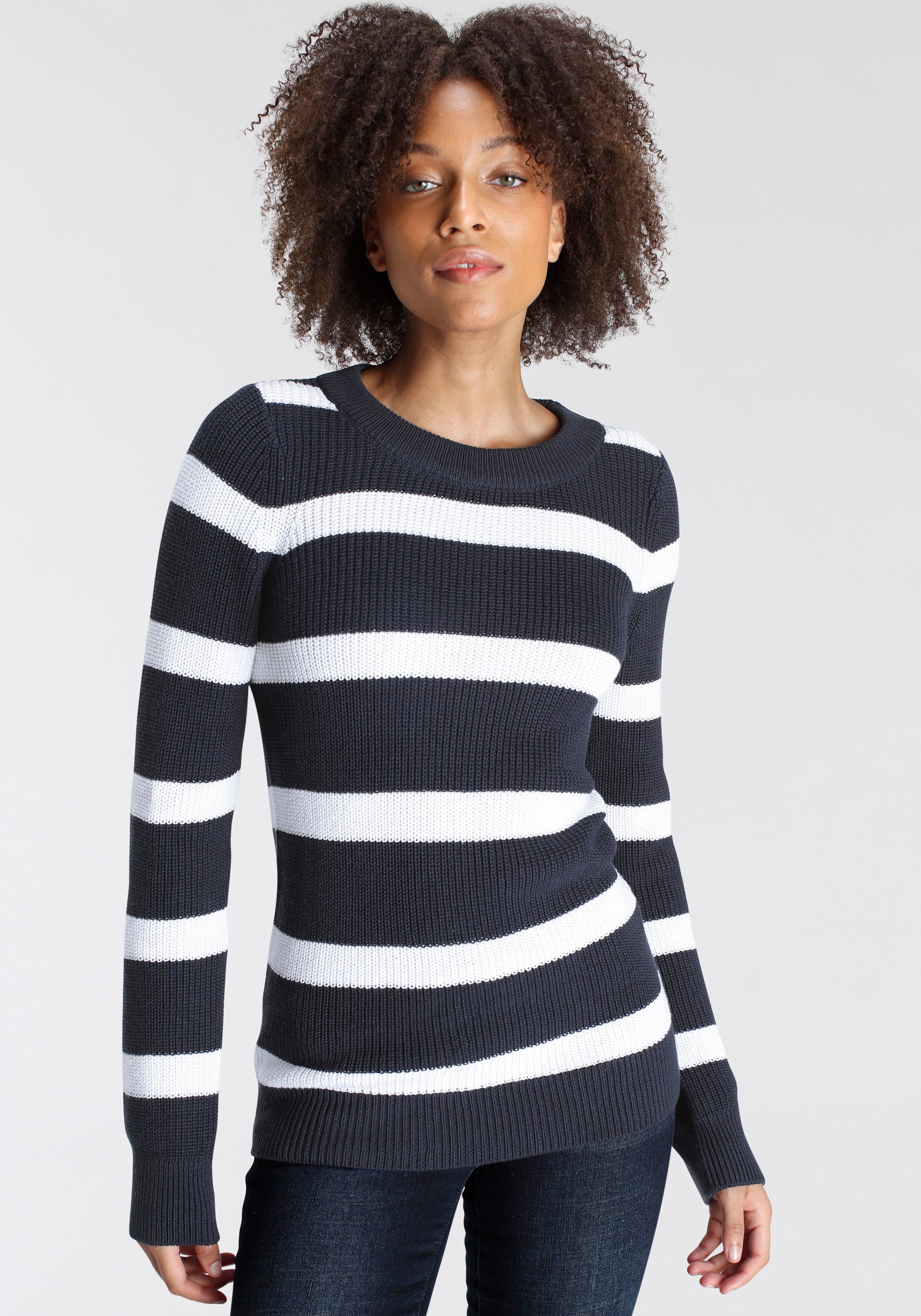 Arizona Rundhalspullover aus Grobstrick im Streifendesign günstig online kaufen