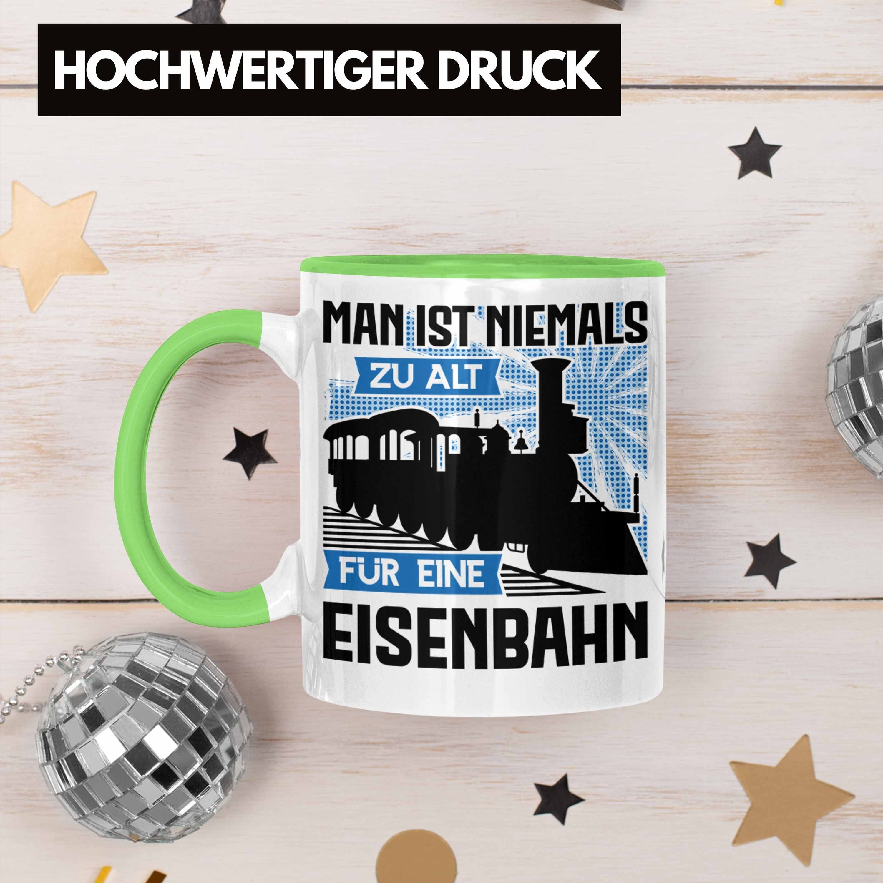 Trendation Modeleisenbahn Geschenkidee Trendation - Tasse Eisenbahn Dampflokomotive Tasse Grün Sprüche Spruch Geschenk Geschenk Rentner Opa