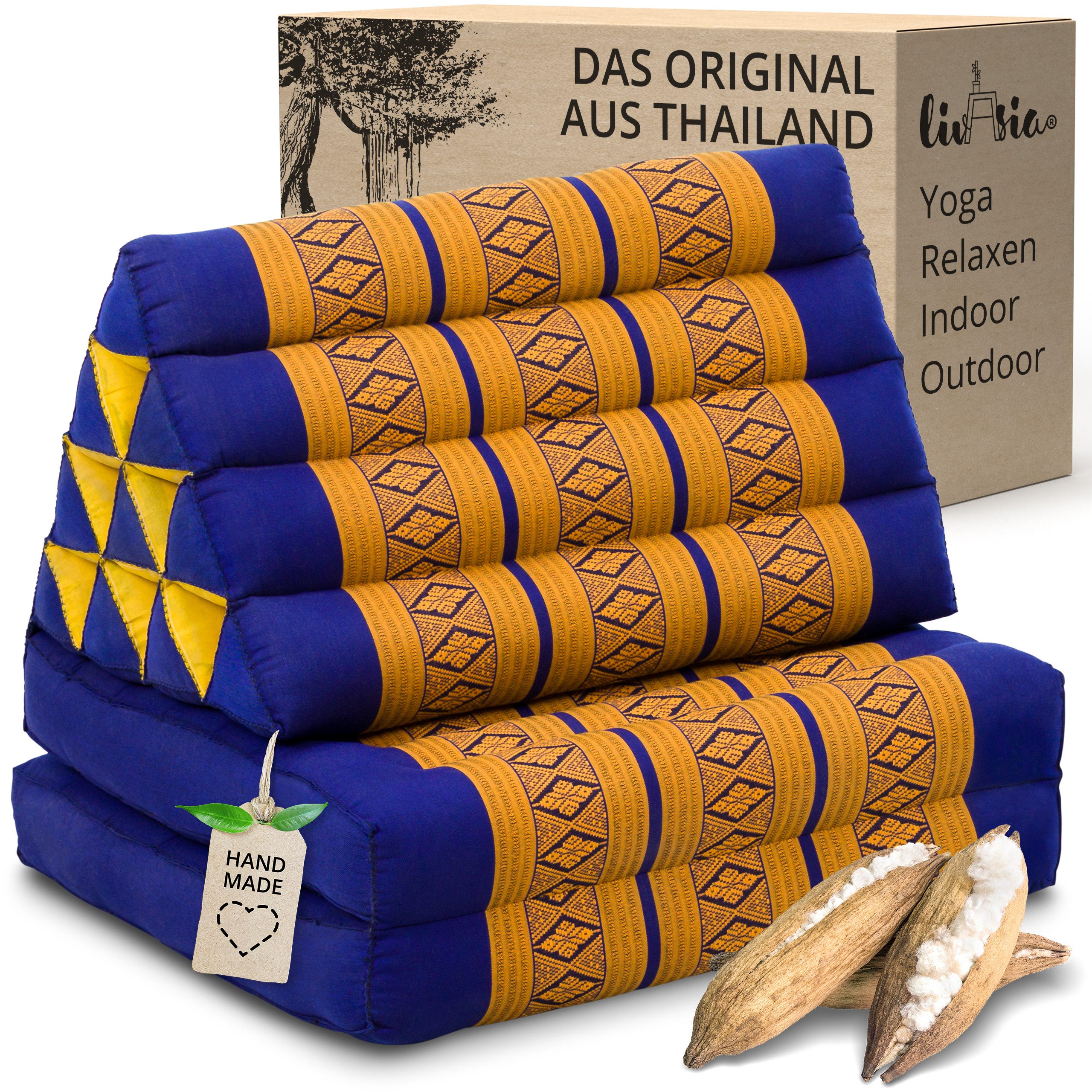 livasia Sitzsack Thaikissen 2 Auflagen, vegan und handgefertigt, 120x50x8cm, Kapok