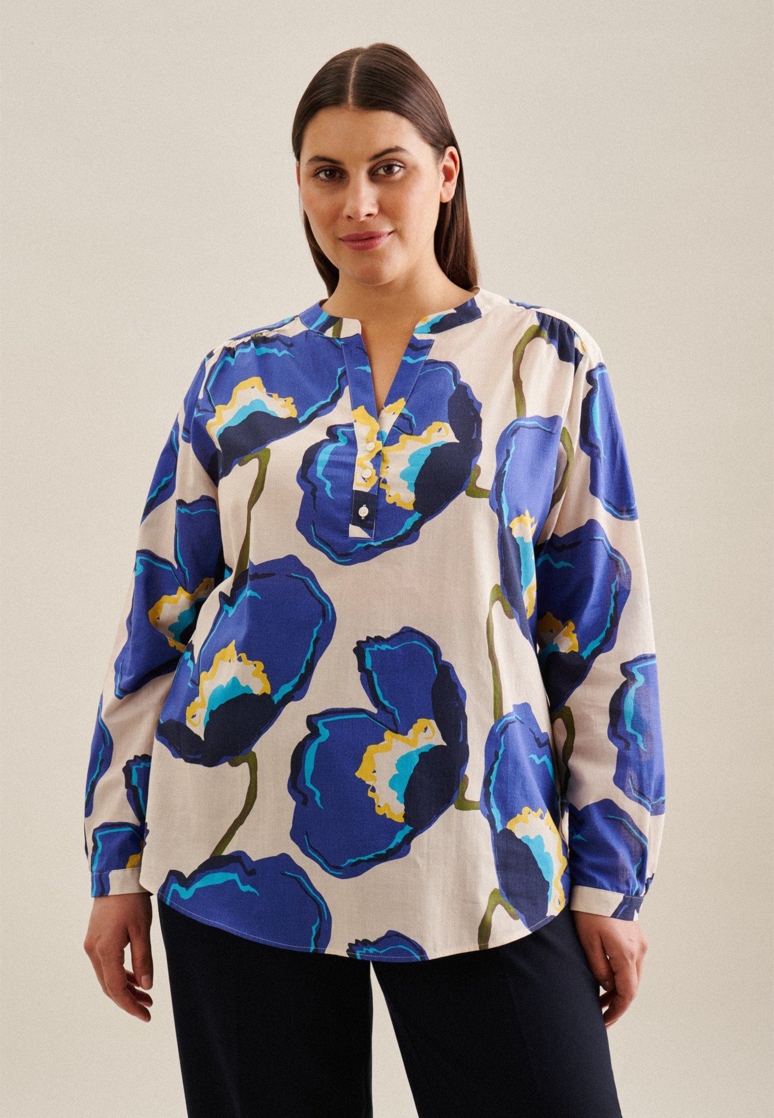 seidensticker Klassische Bluse Schwarze Rose Tunika Floral