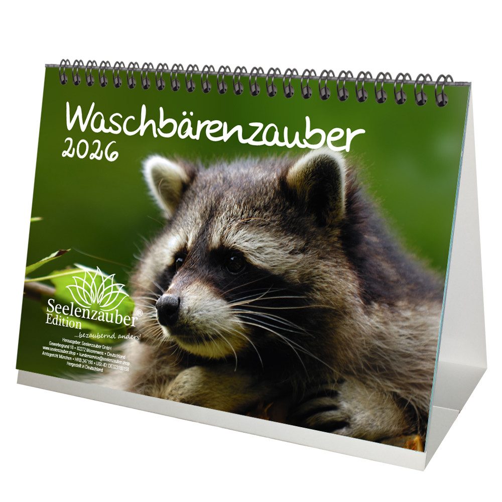 Seelenzauber Tischkalender Waschbärenzauber DIN A5 Tischkalender für 2026 Waschbären