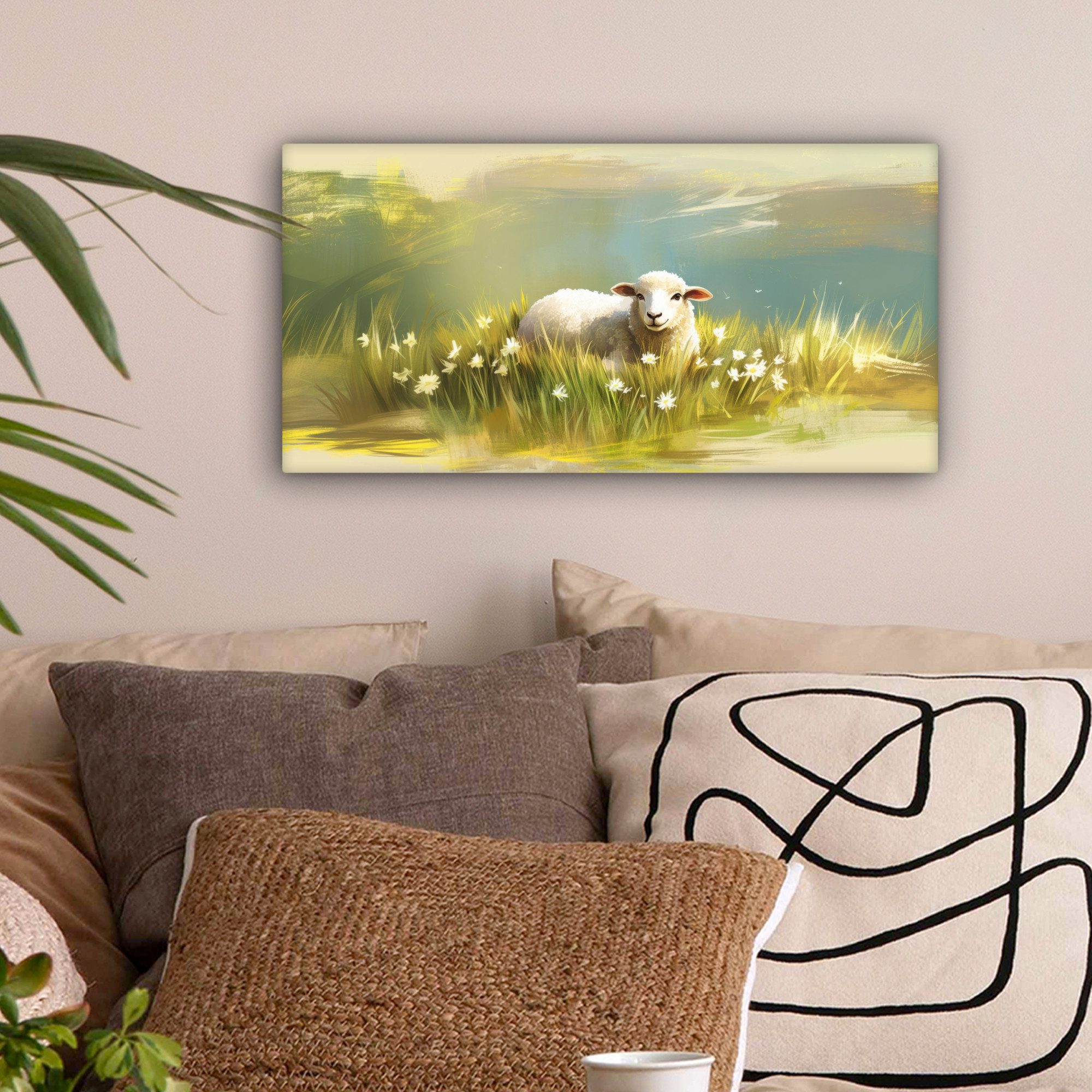 OneMillionCanvasses® Leinwandbild Panorama Schafe - Wiese günstig online kaufen