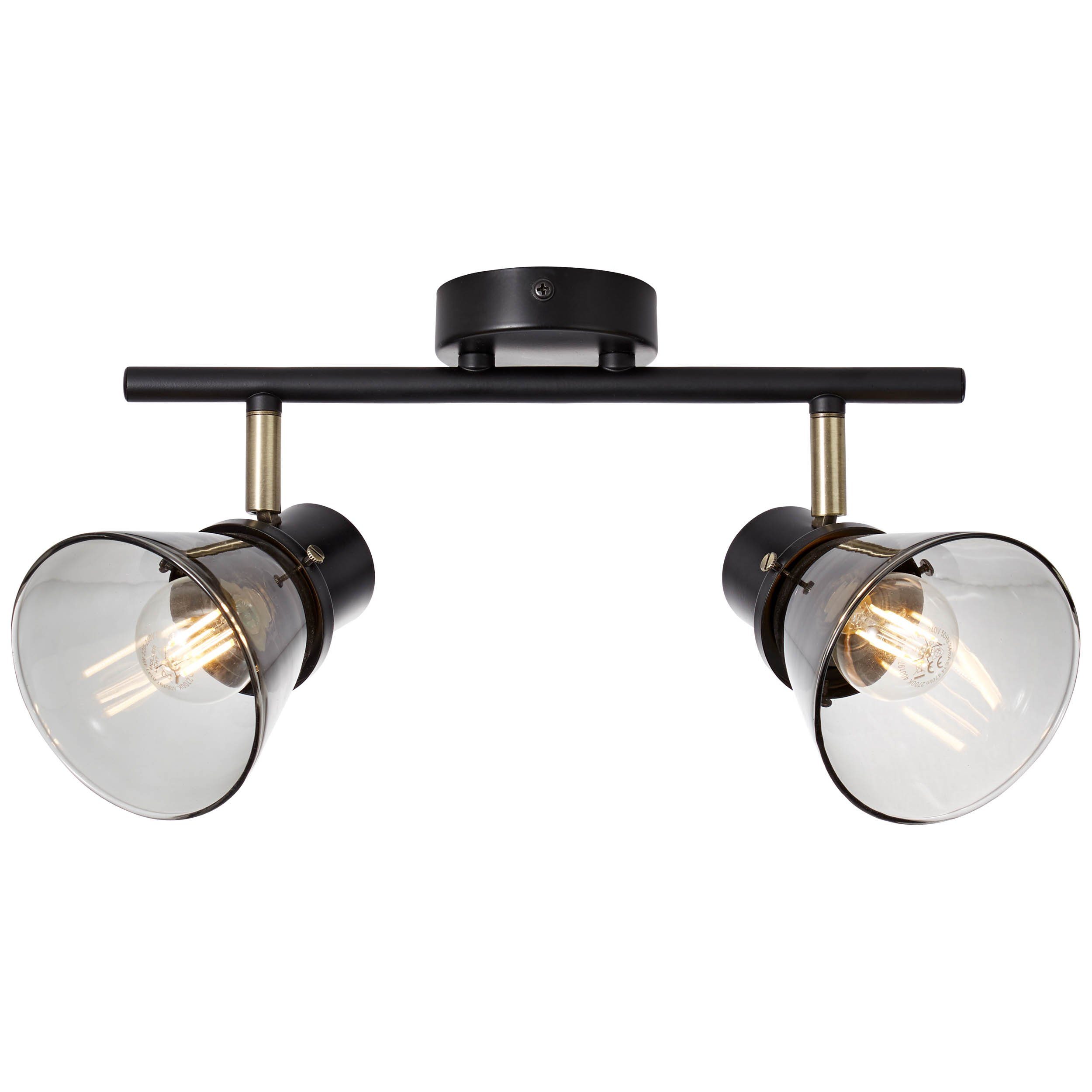 Brilliant Deckenleuchte Ronald, Lampe messing/Rauchglas Spotrohr D45, Ronald 2flg schwarz/antik E 2x