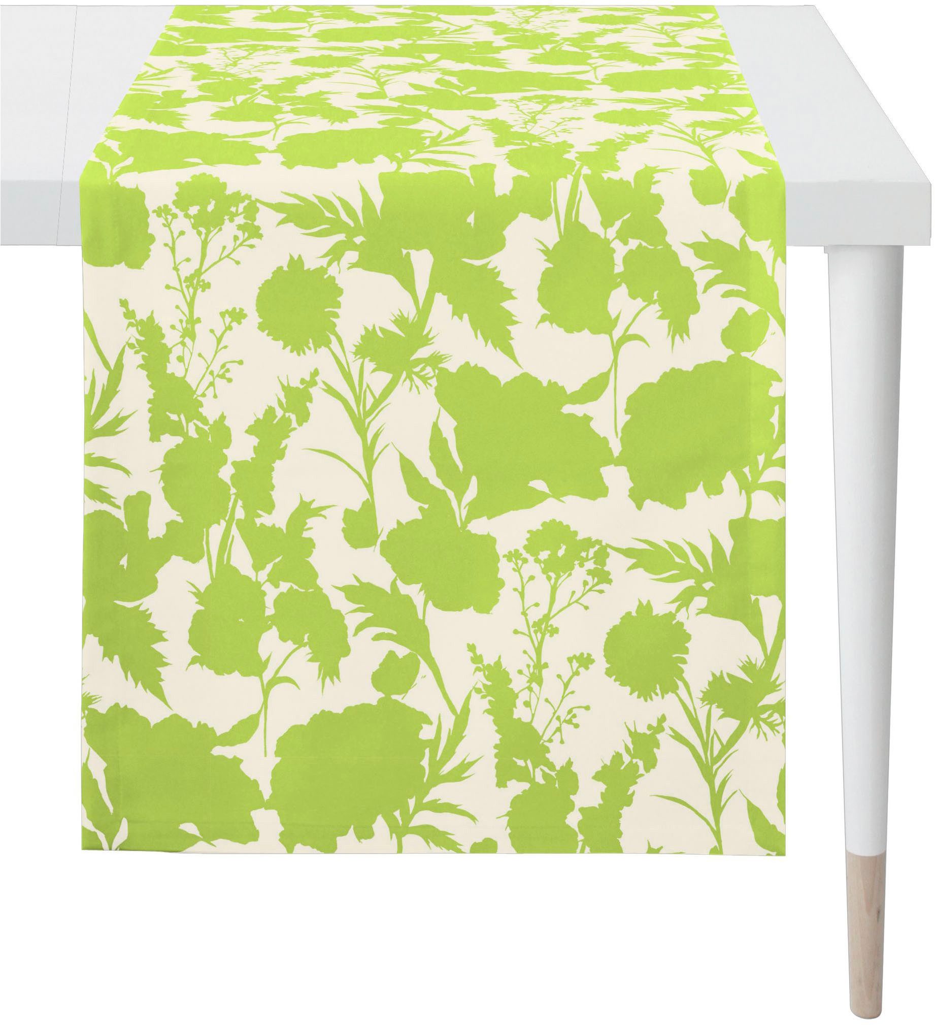 APELT Tischdecke 7002 (1-tlg), Stilisierte Sommerblüten als Faux-Uni all-over