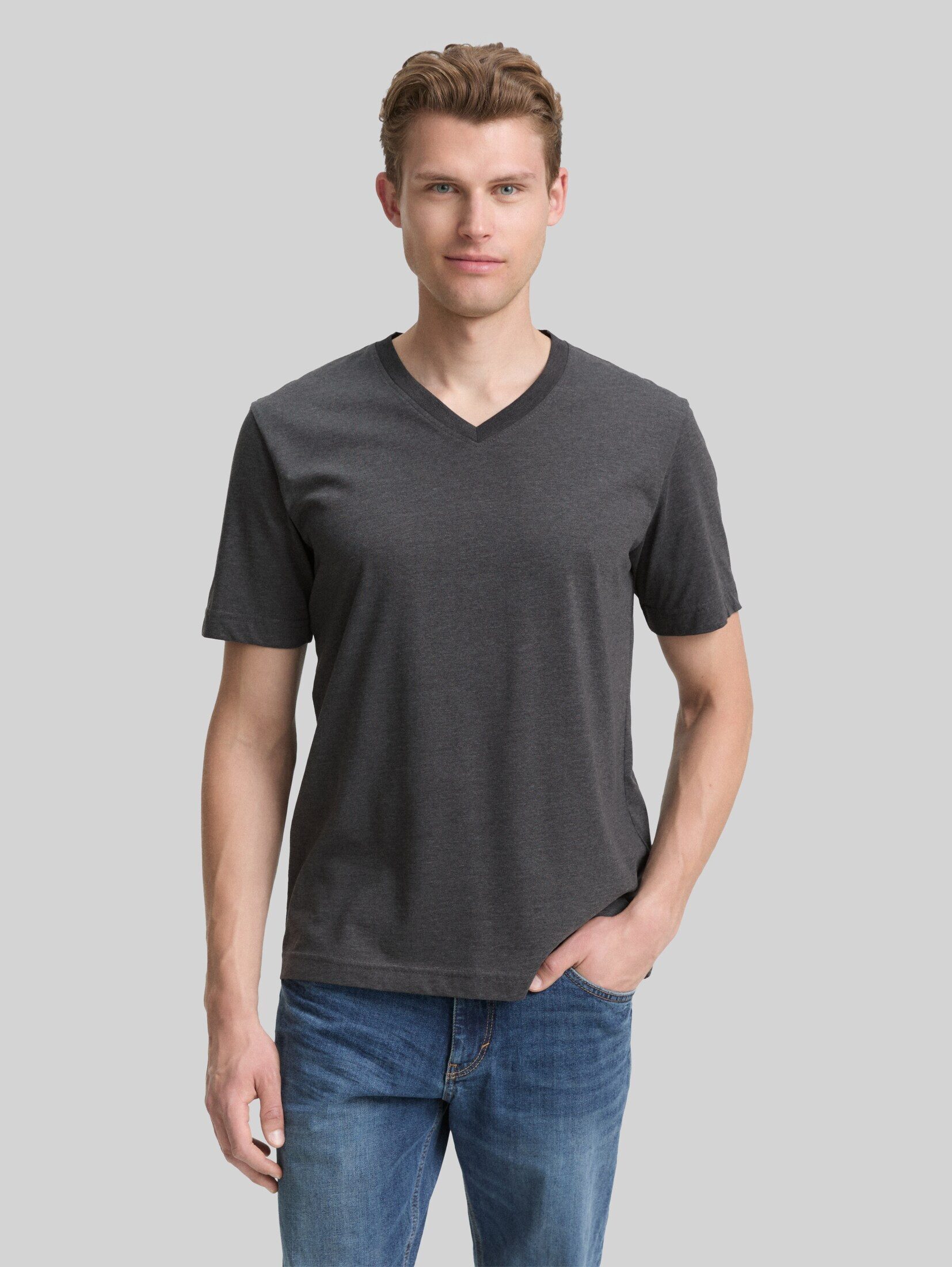 TOM TAILOR T-Shirt (Packung, 2-tlg) mit V-Ausschnitt, Doppelpack