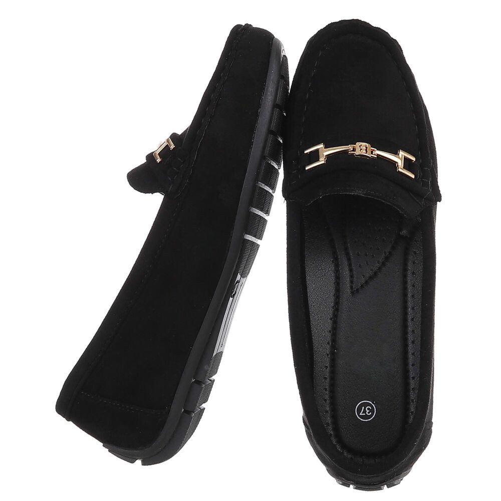 Ital-Design Elegante Wildleder Slipper mit Goldakzent für Damen Slipper (91261063) Flach Mokassins in Schwarz