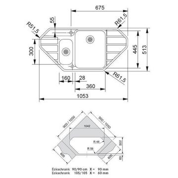 FRANKE Edelstahlspüle Franke Einbauspüle Epos EOX 252-E Edelstahl, 105,3/51,3 cm