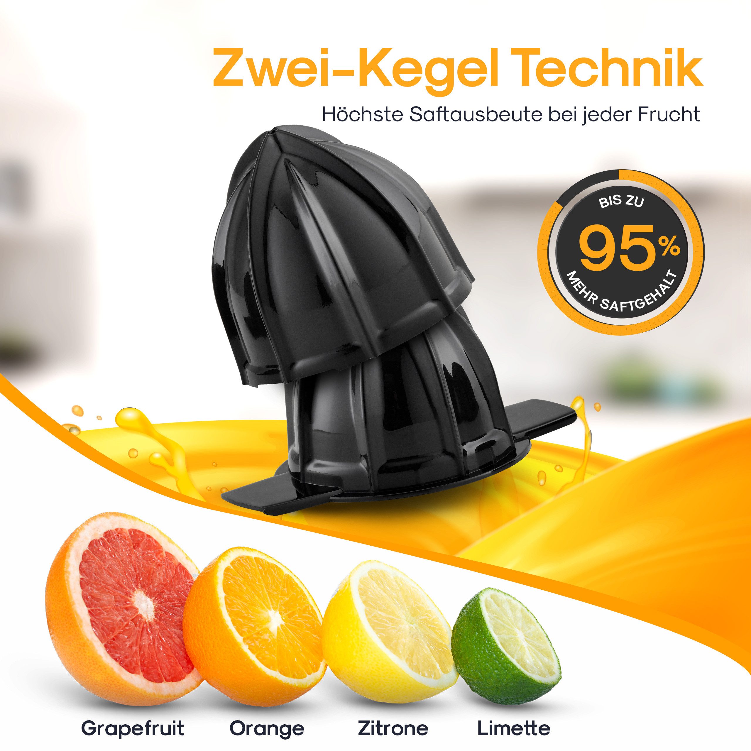 Lebenlang Zitruspresse elektrische Saftpresse mit 800ml Fassungsvermögen -Zitronen&Orangen, 40 W, BPA-Frei - Einstellbare Fruchtfleischkontrolle - Edles Design