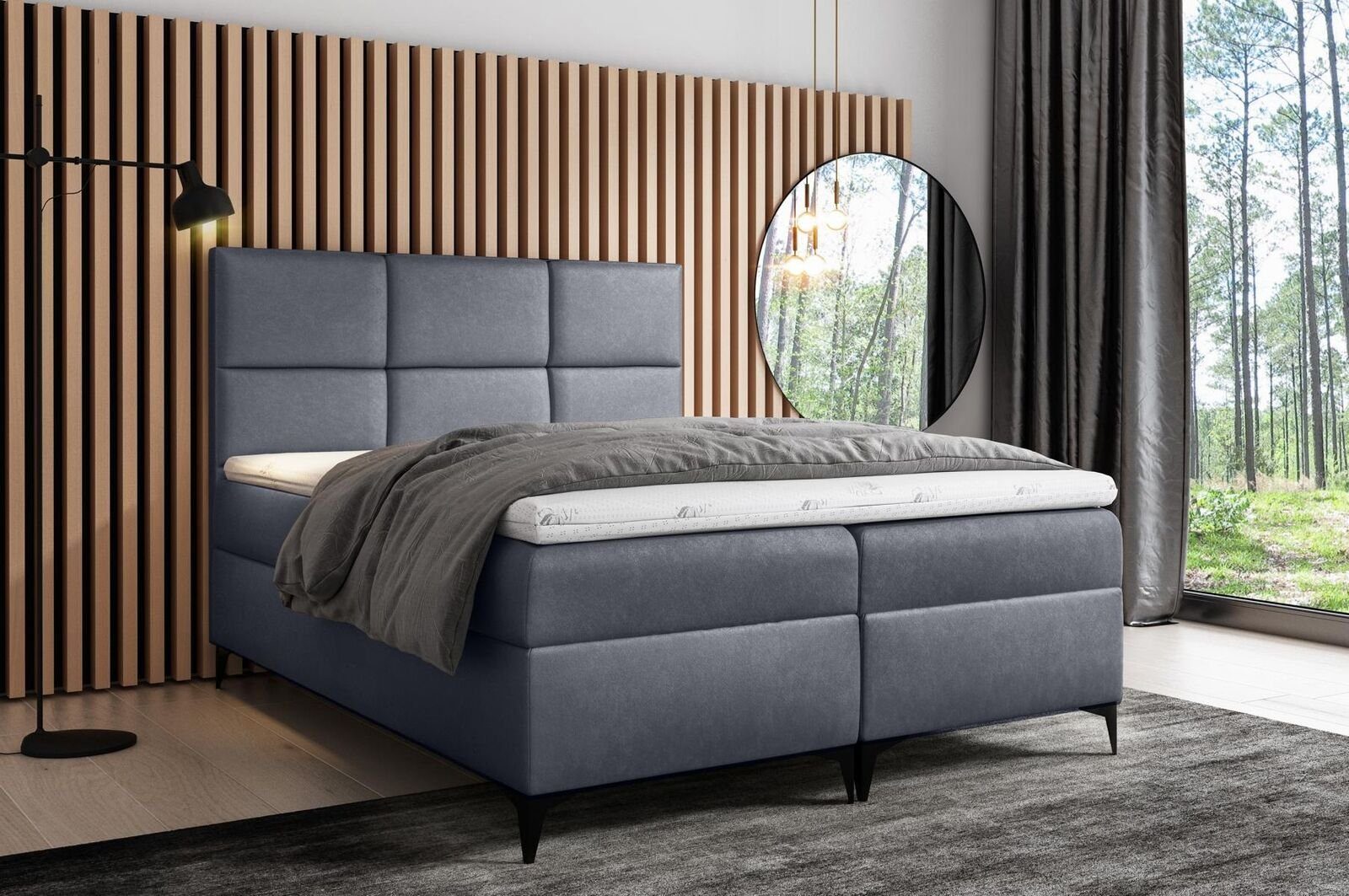 JVmoebel Bett, Boxspringbett Textil Doppel Bett Hotel Design Modern Silber Schlafzimmer