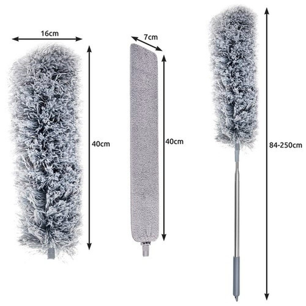 Ruhhy Staubwedel Teleskop-Staubbürste Wedel (Spar-Set, 3-St., mit zwei Aufsätze), Bürstenköpfe biegsam und anpassbar, ideal für Zuhause