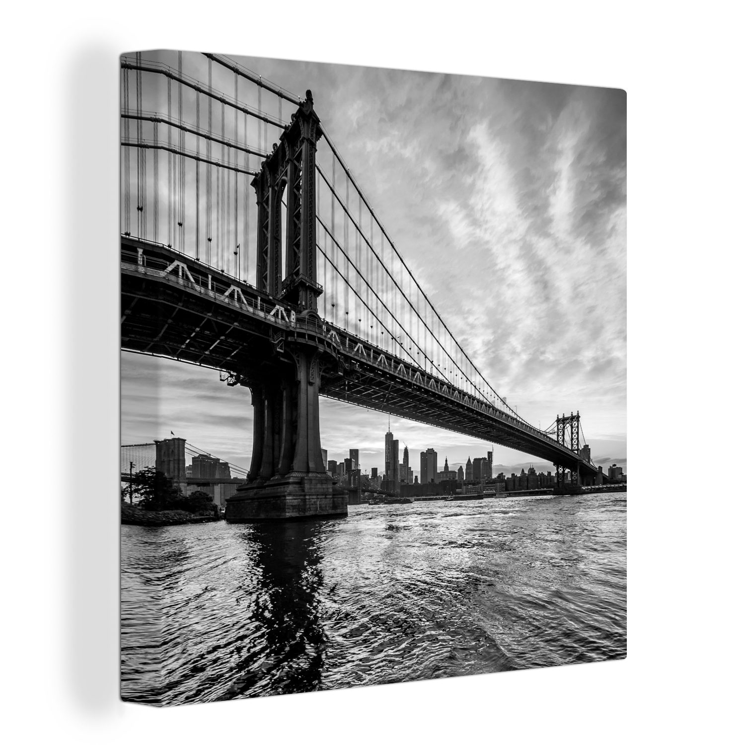 OneMillionCanvasses® Leinwandbild Wolken über der Brooklyn Bridge in New York bei Sonnenuntergang -, (1 St), Leinwand Bilder für Wohnzimmer Schlafzimmer
