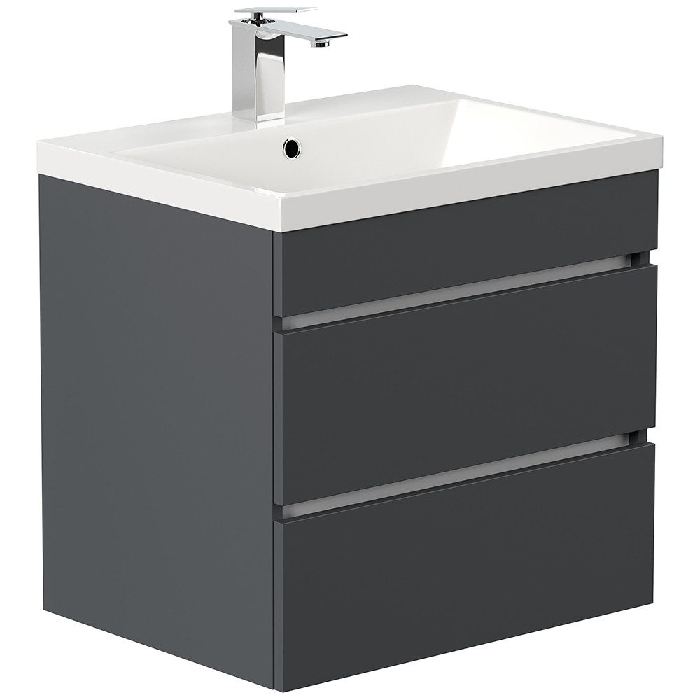 Lomadox Waschtisch FROME-02, 60 cm, hängend, grau matt, mit 2 Schubladen
