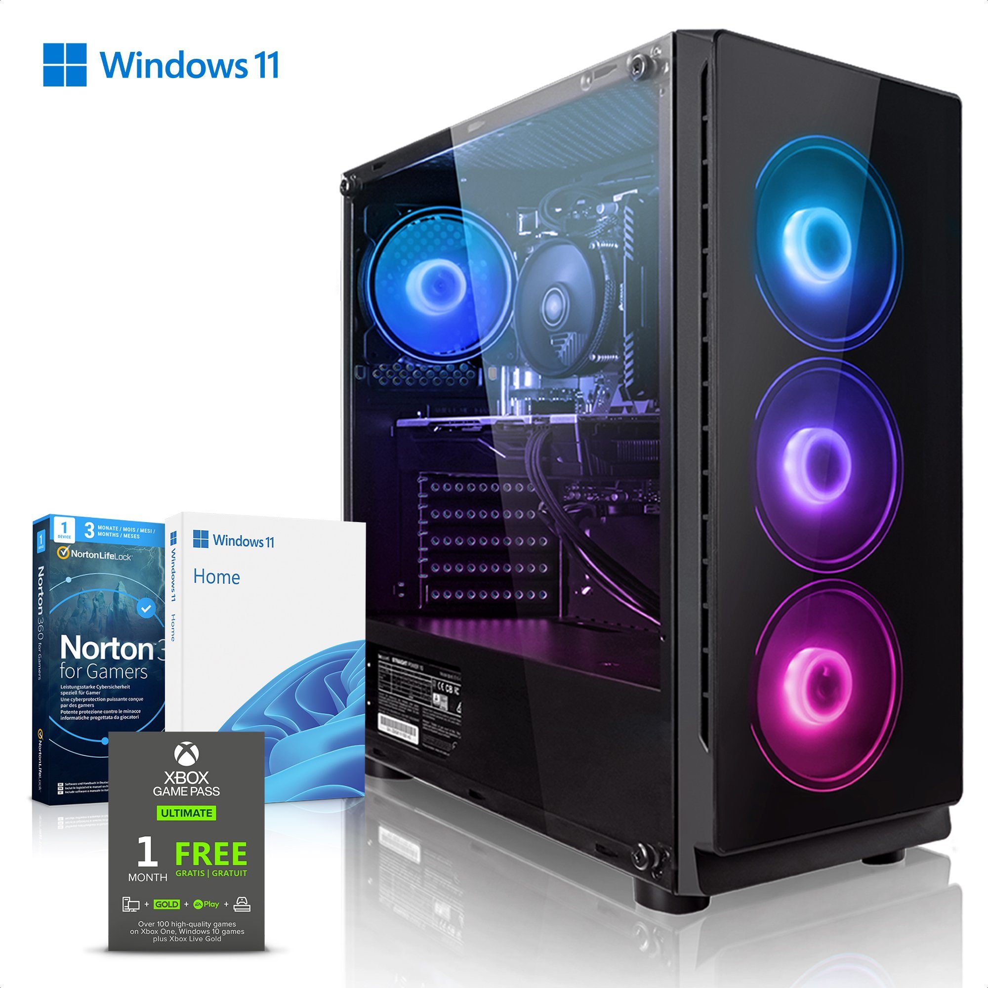 Megaport Gaming-PC (AMD Ryzen 8x3,40 GHz, 7 1000 5700X 11, Windows SSD, RTX 16GB, RAM, GeForce GB 16 4060Ti WLAN) GB Luftkühlung