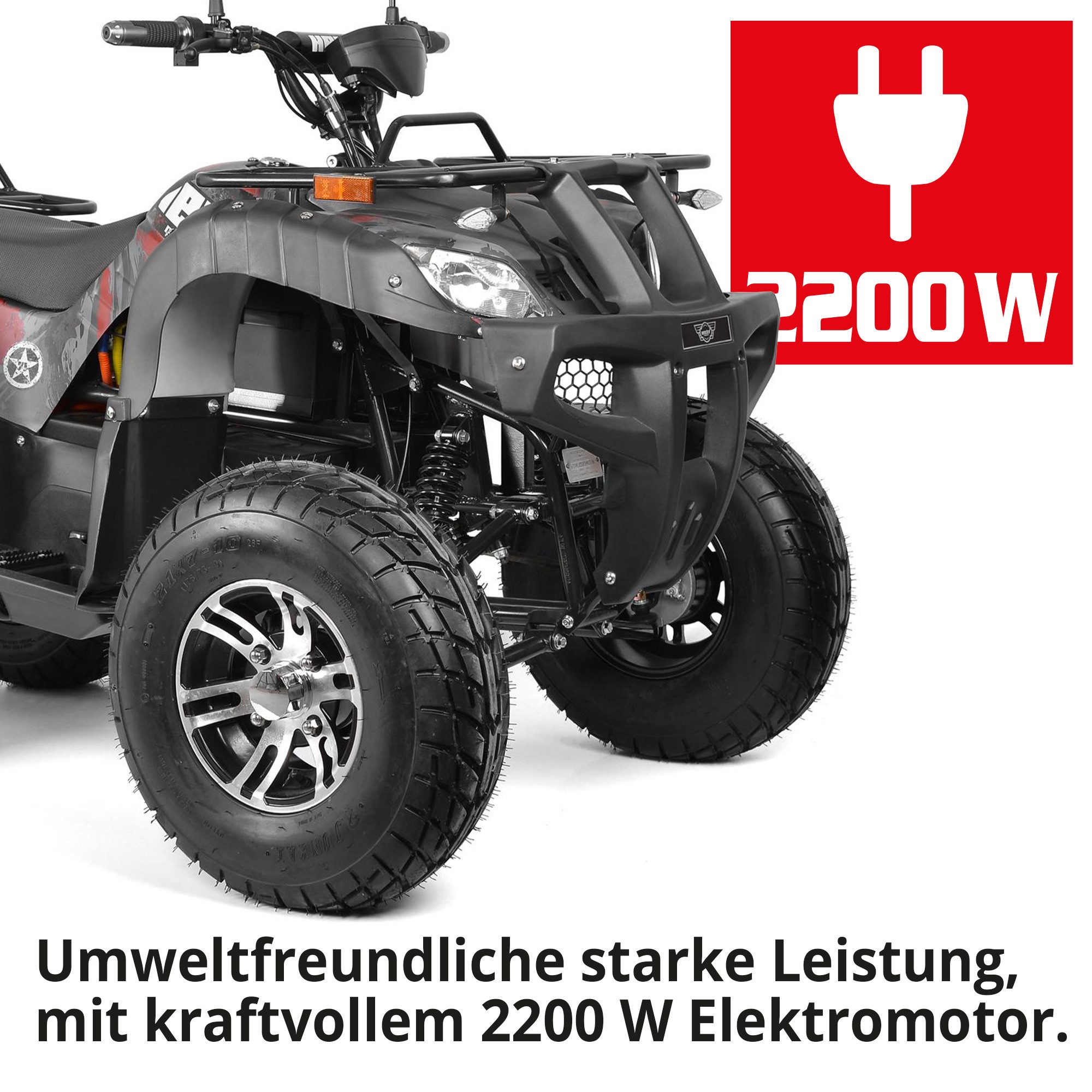 Hecht E-Quad with road approval 59399, 2200 W, 45 km/h, 72V/52Ah battery, tow bar, 74kg towing capacity