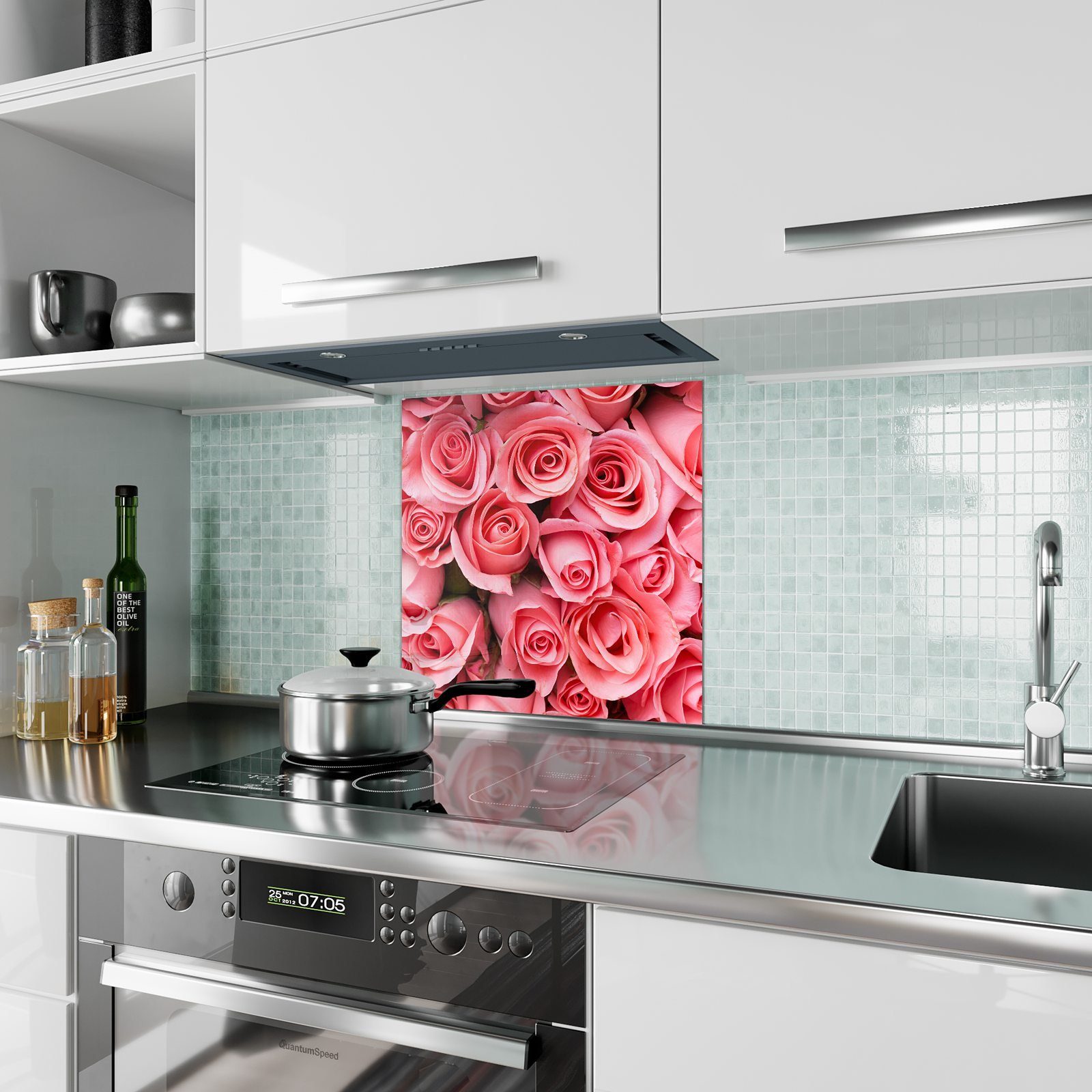 Motiv Primedeco Spritzschutz mit Küchenrückwand Küchenrückwand Rosenmeer Glas