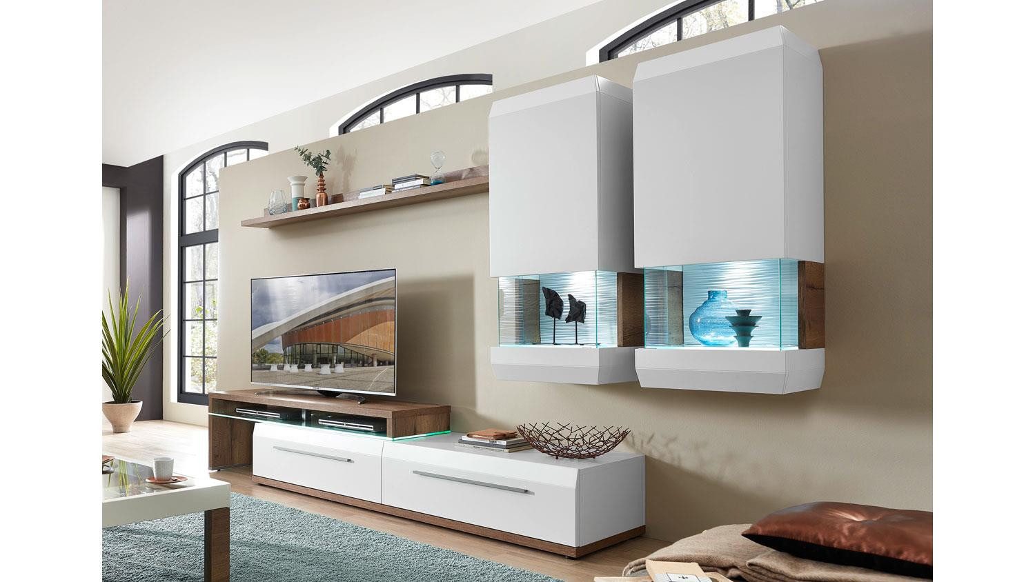 Möbel Akut Wohnwand Wohnwand LIGHT LINE 2 weiß matt Lack und Eiche