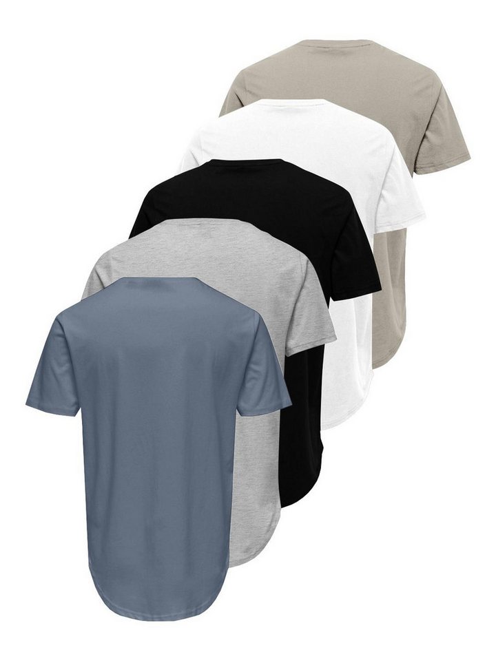 ONLY & SONS Rundhalsshirt ONSMATT LONGY SS TEE 5-PACK (Packung, 5-tlg) Baumwolle, relaxed fit