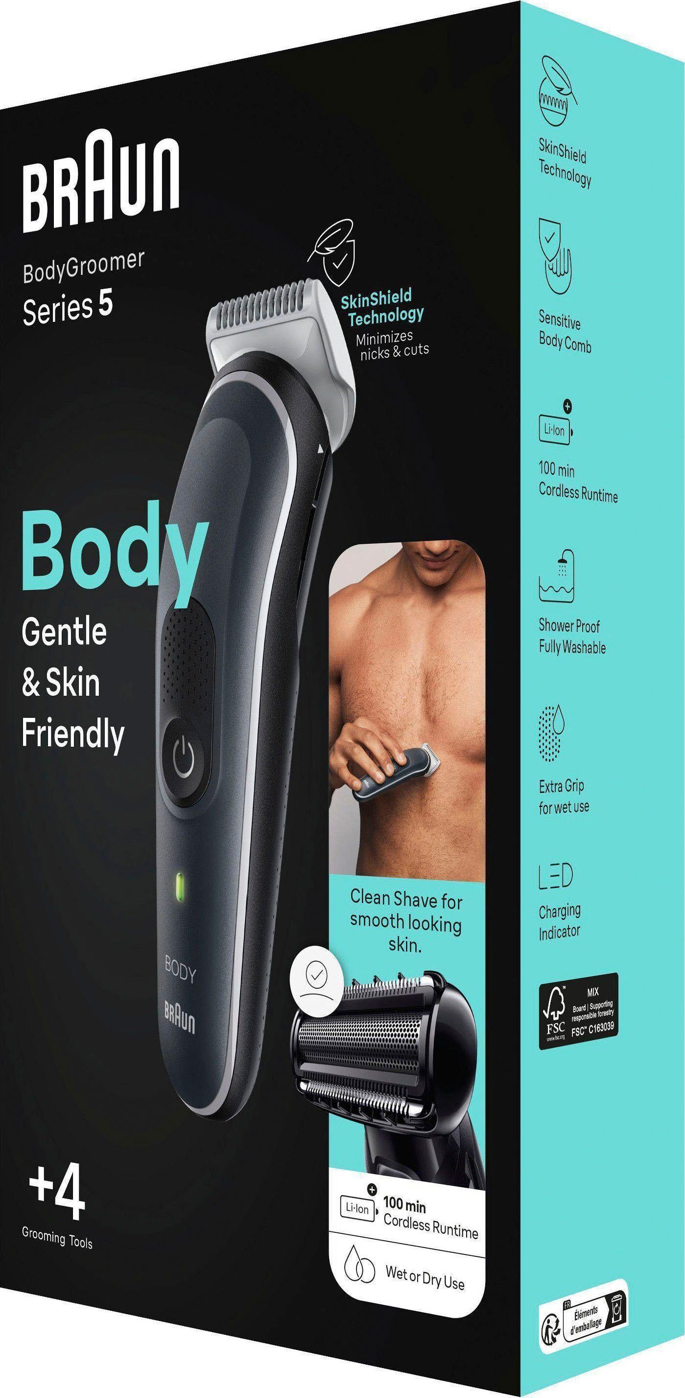 Braun Haarschneider Bodygroomer 5370, Wasserdicht, 100 Min. Laufzeit